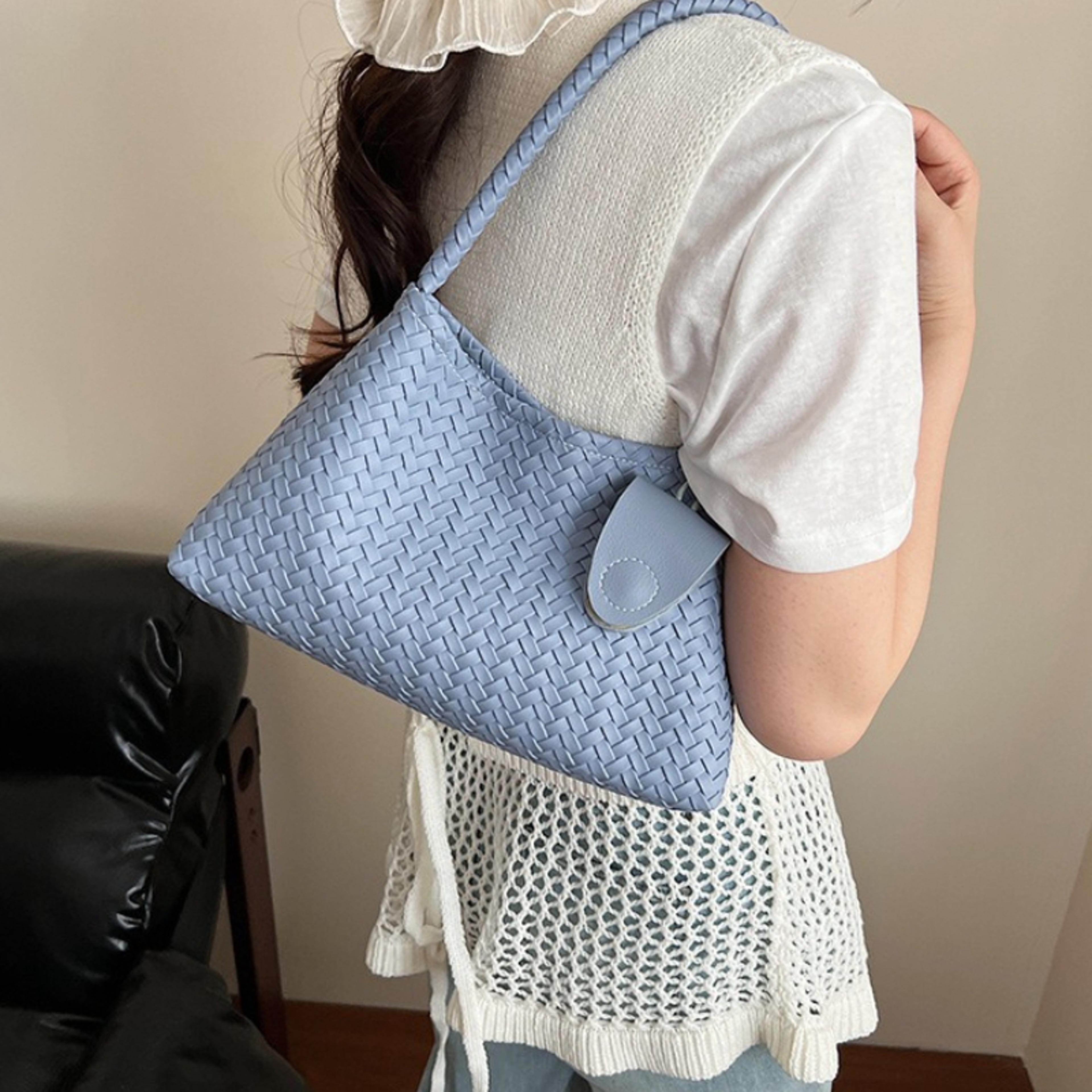 woven shoulder bag for women with braided handle minimalist underarm purse