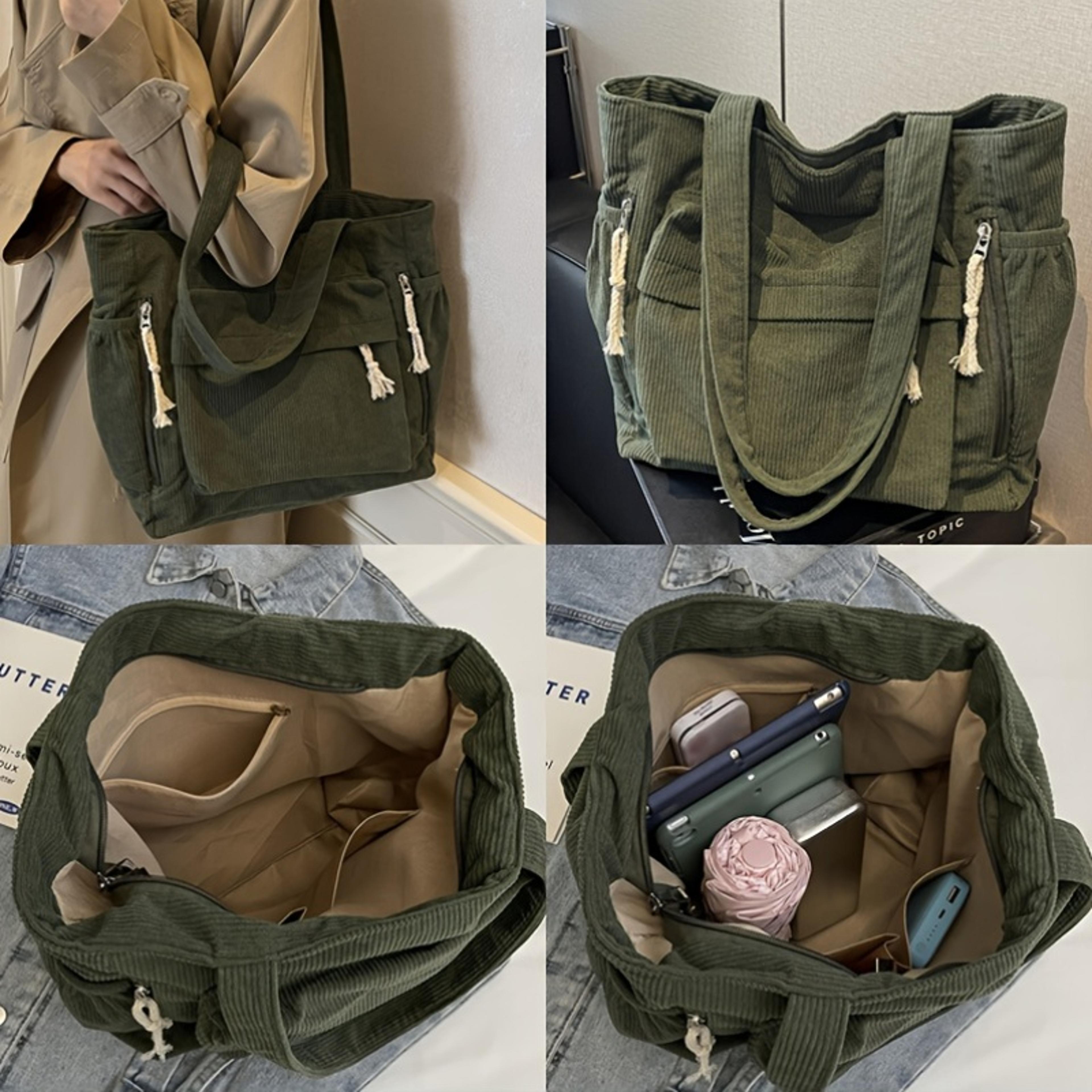 large capacity corduroy tote bag for women with multi compartment storage