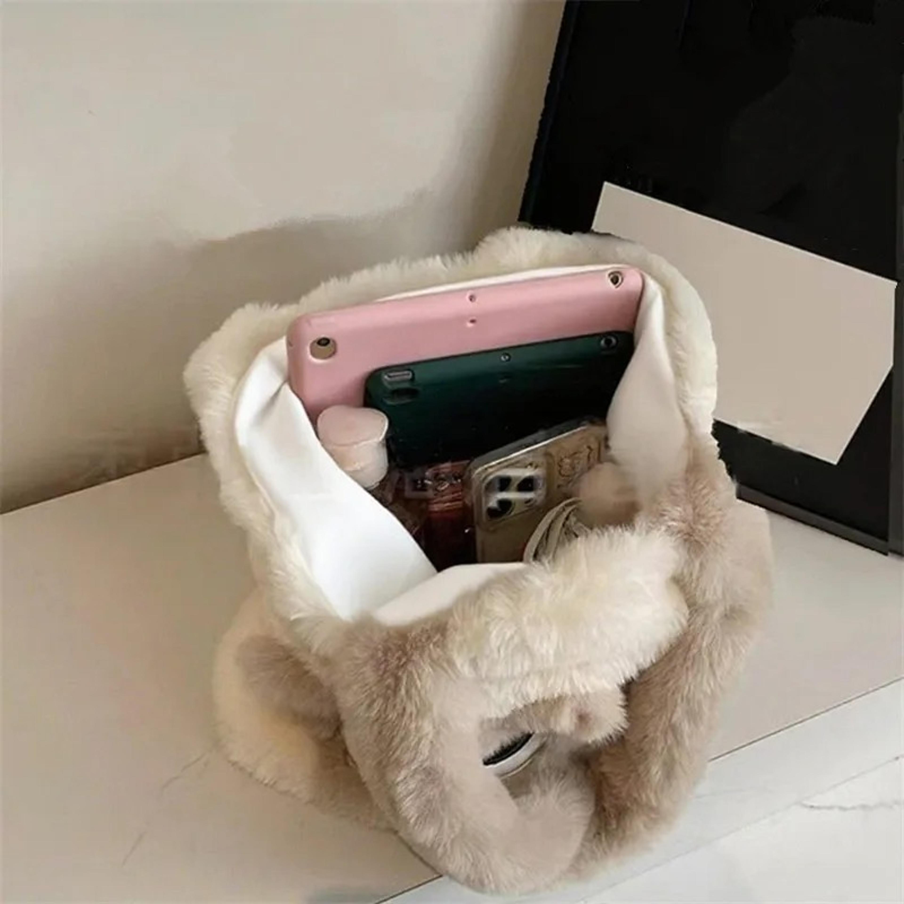 cat tote bag plush shoulder bag with embroidered cartoon cat