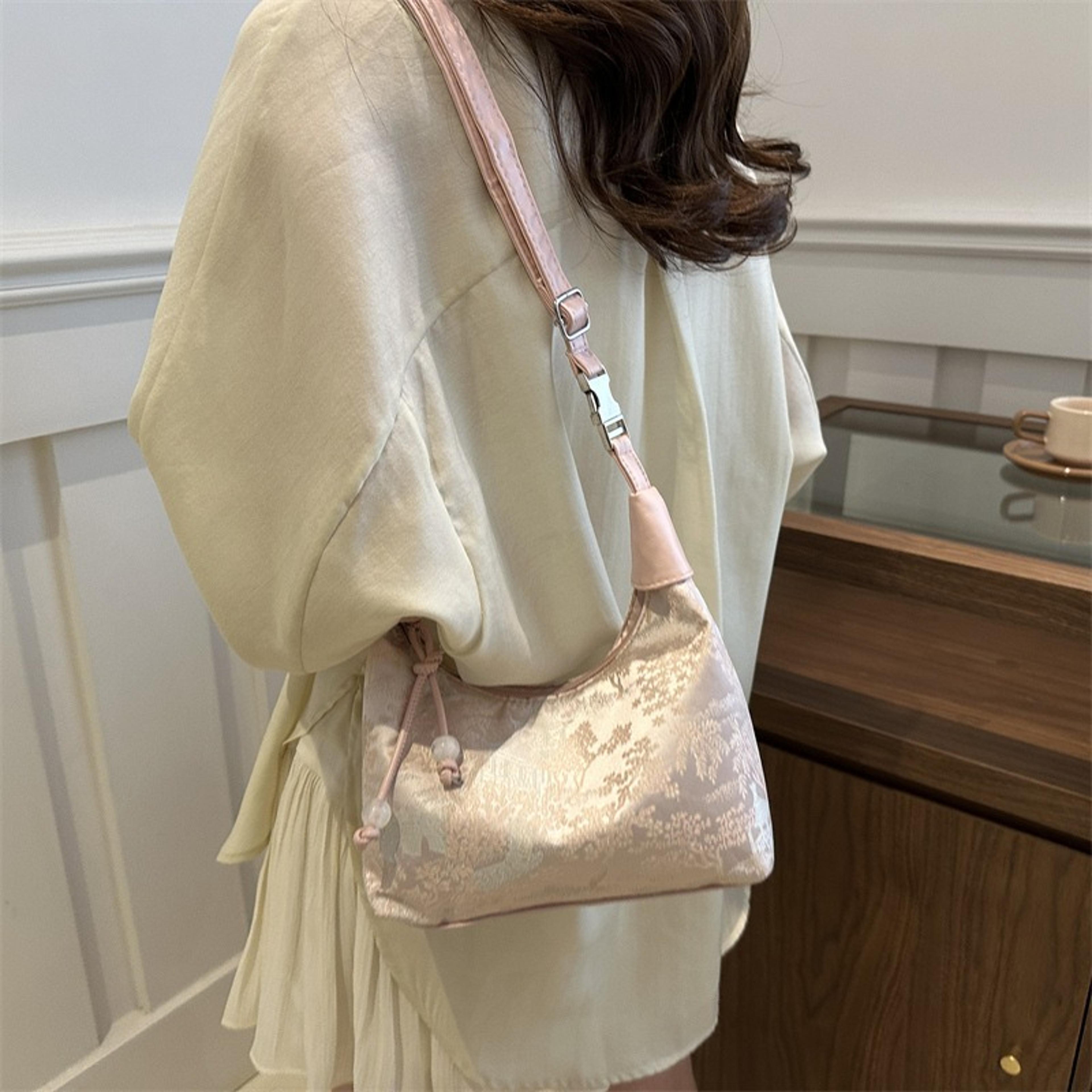 elegant jacquard beaded drawstring crossbody handbag