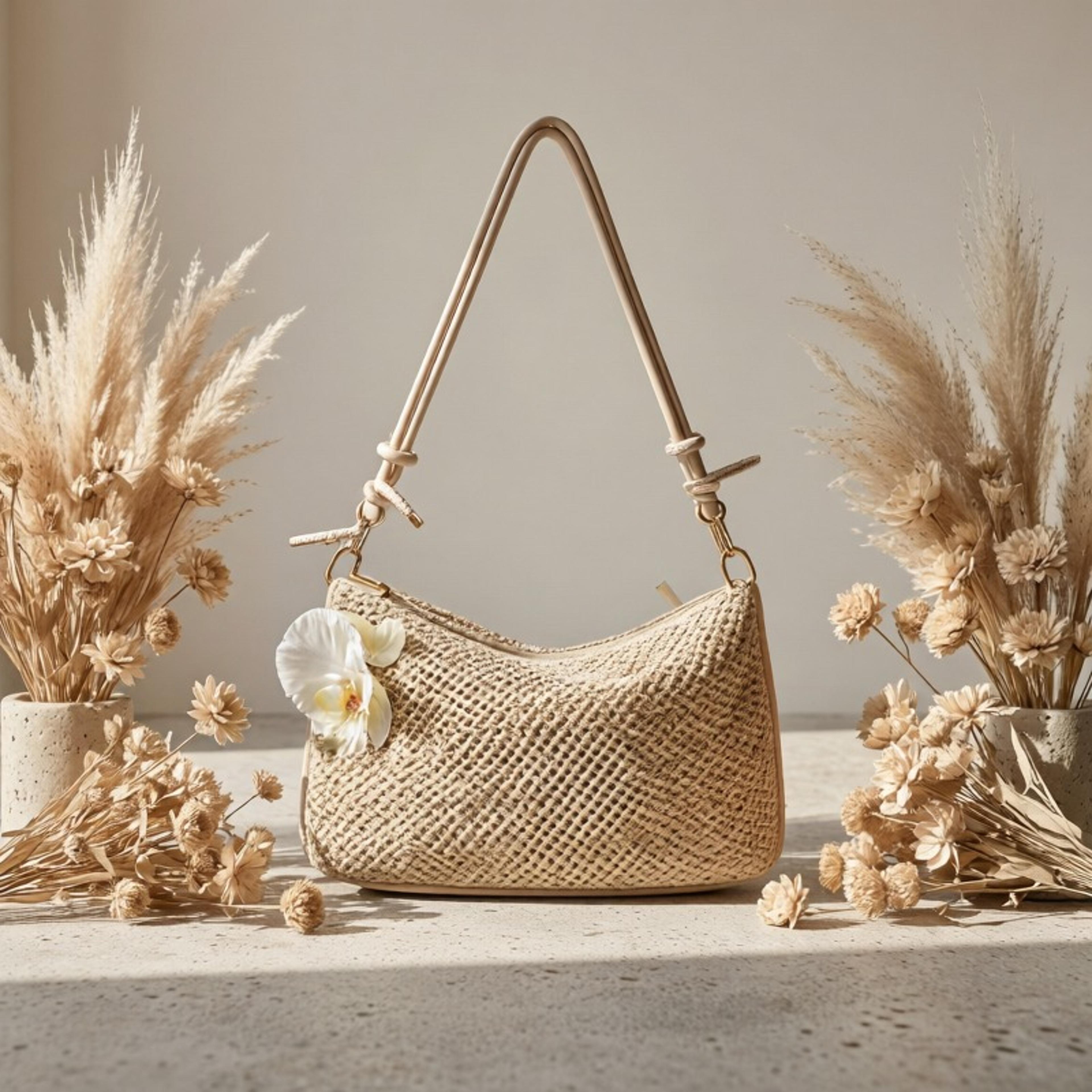 boho straw woven hobo shoulder bag with orchid charm