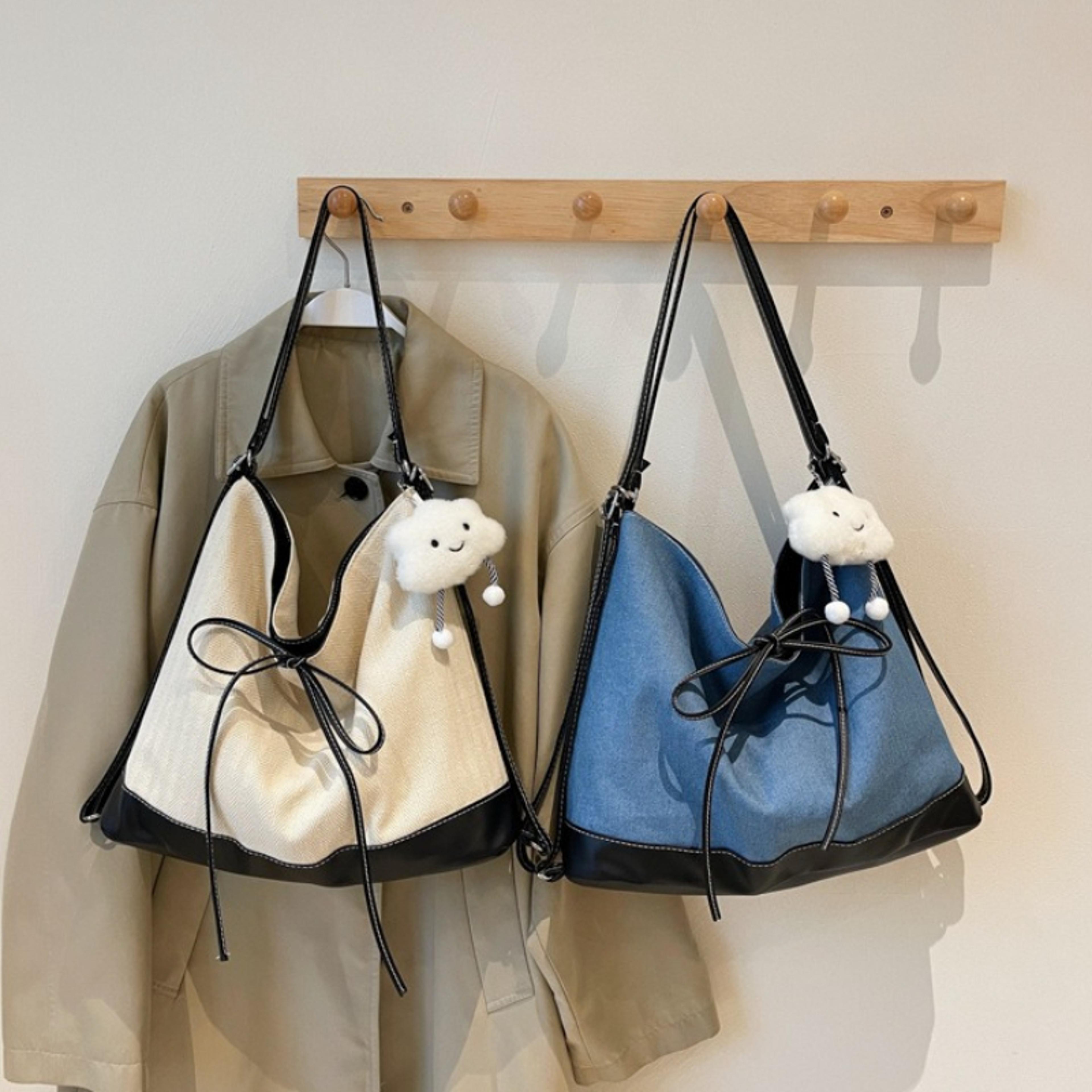 cloud charm large capacity canvas drawstring backpack tote for women