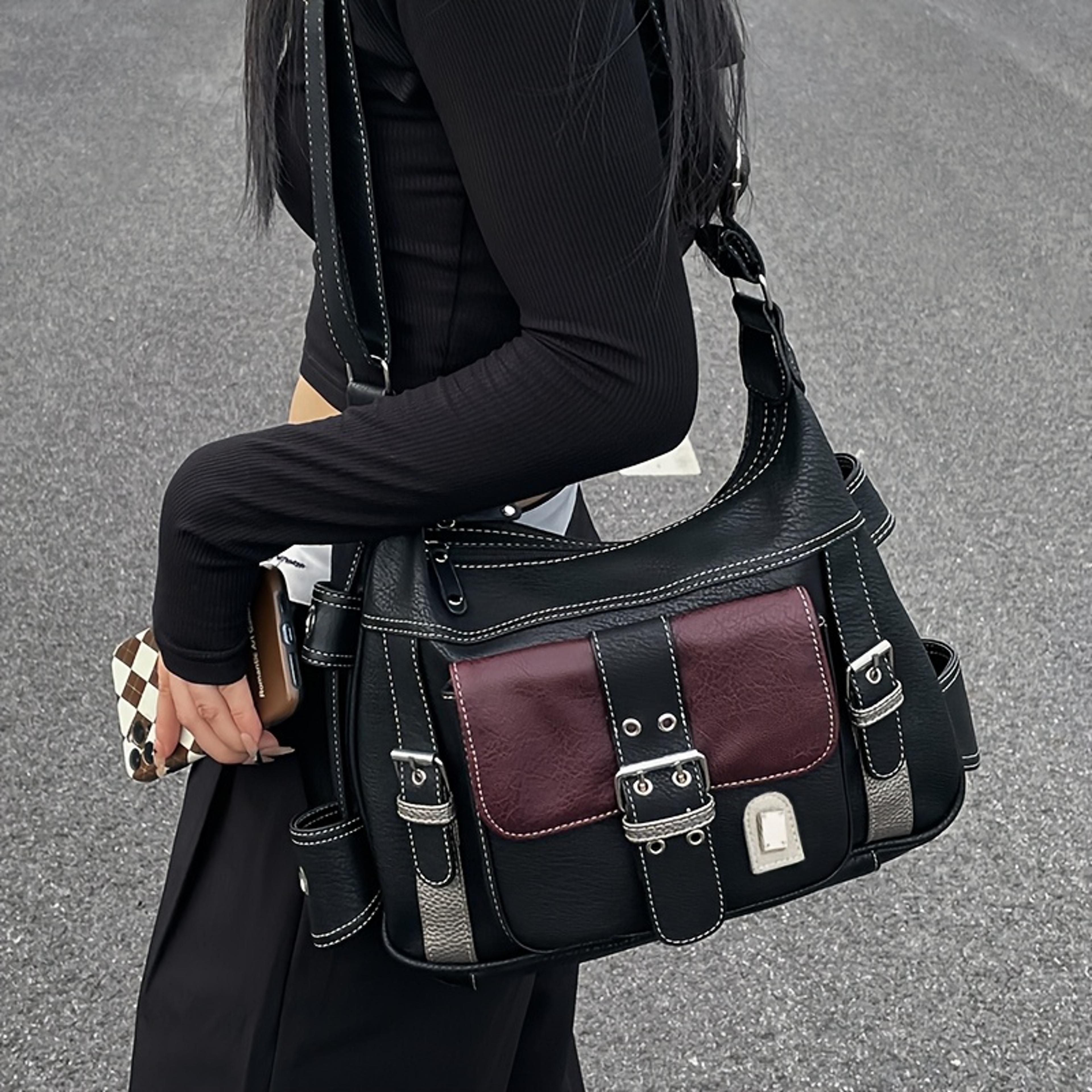 vintage crossbody bag for women large capacity contrast shoulder purse