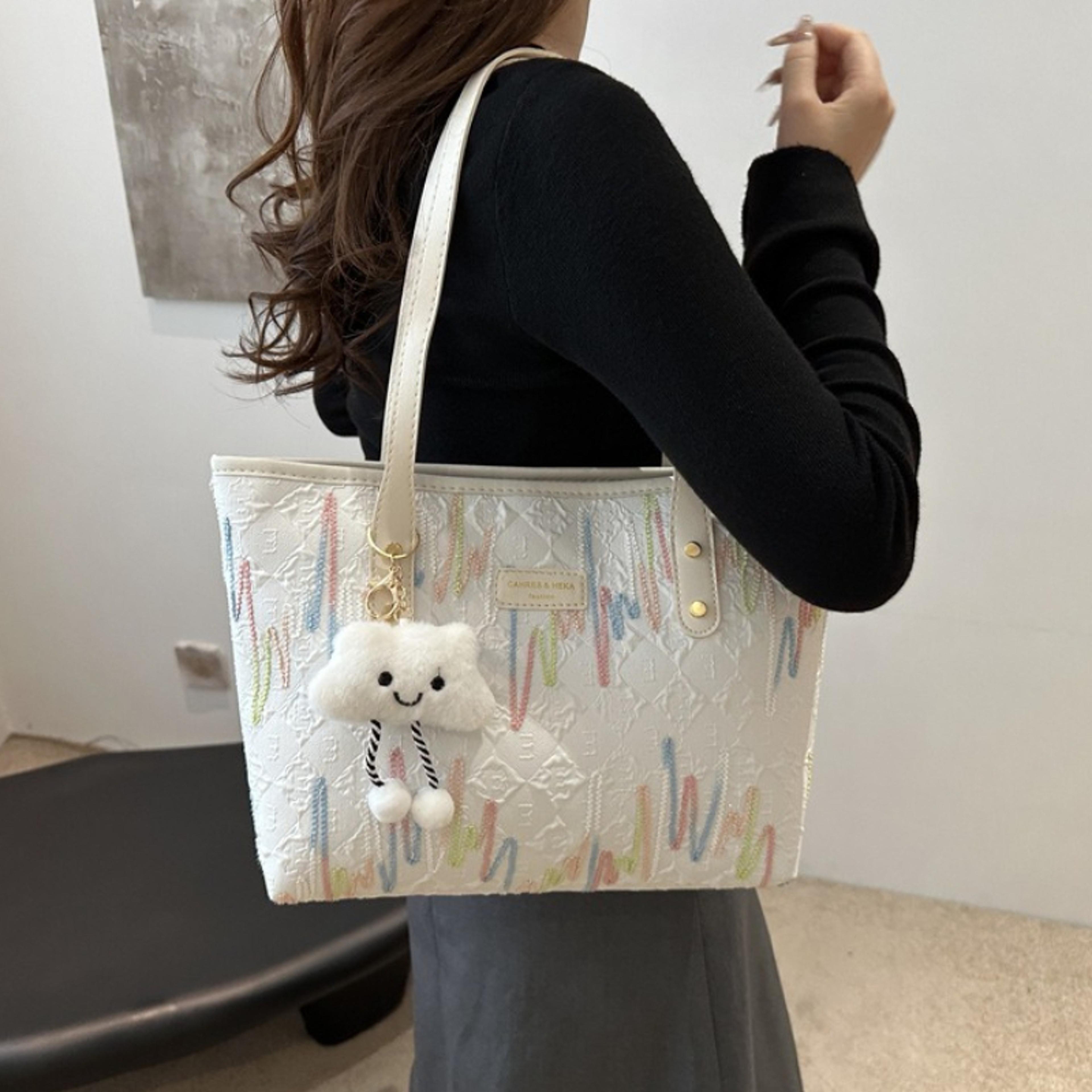 embossed large capacity womens work tote bag with cloud charm