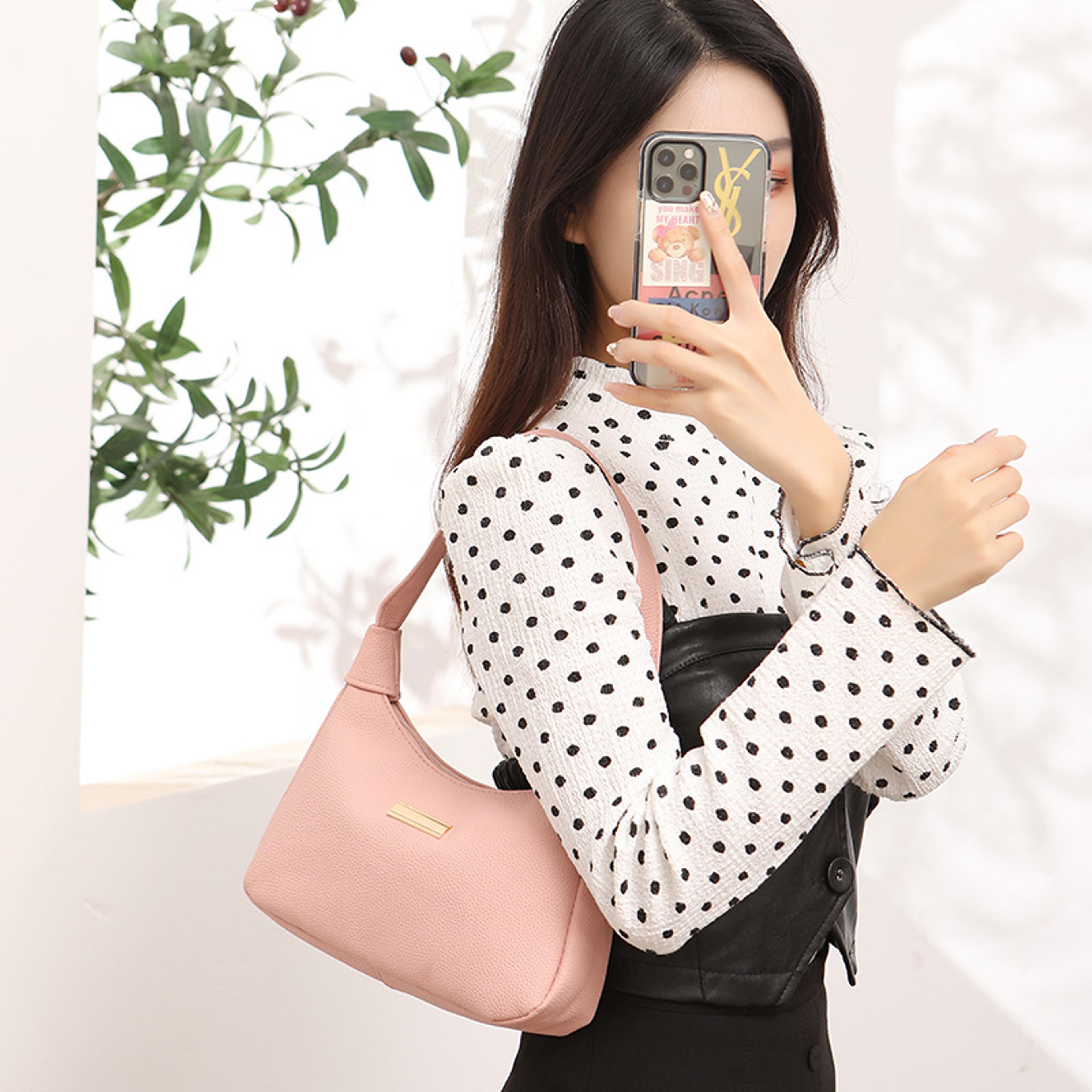 blush pink women underarm bag soft leather hobo shoulder purse