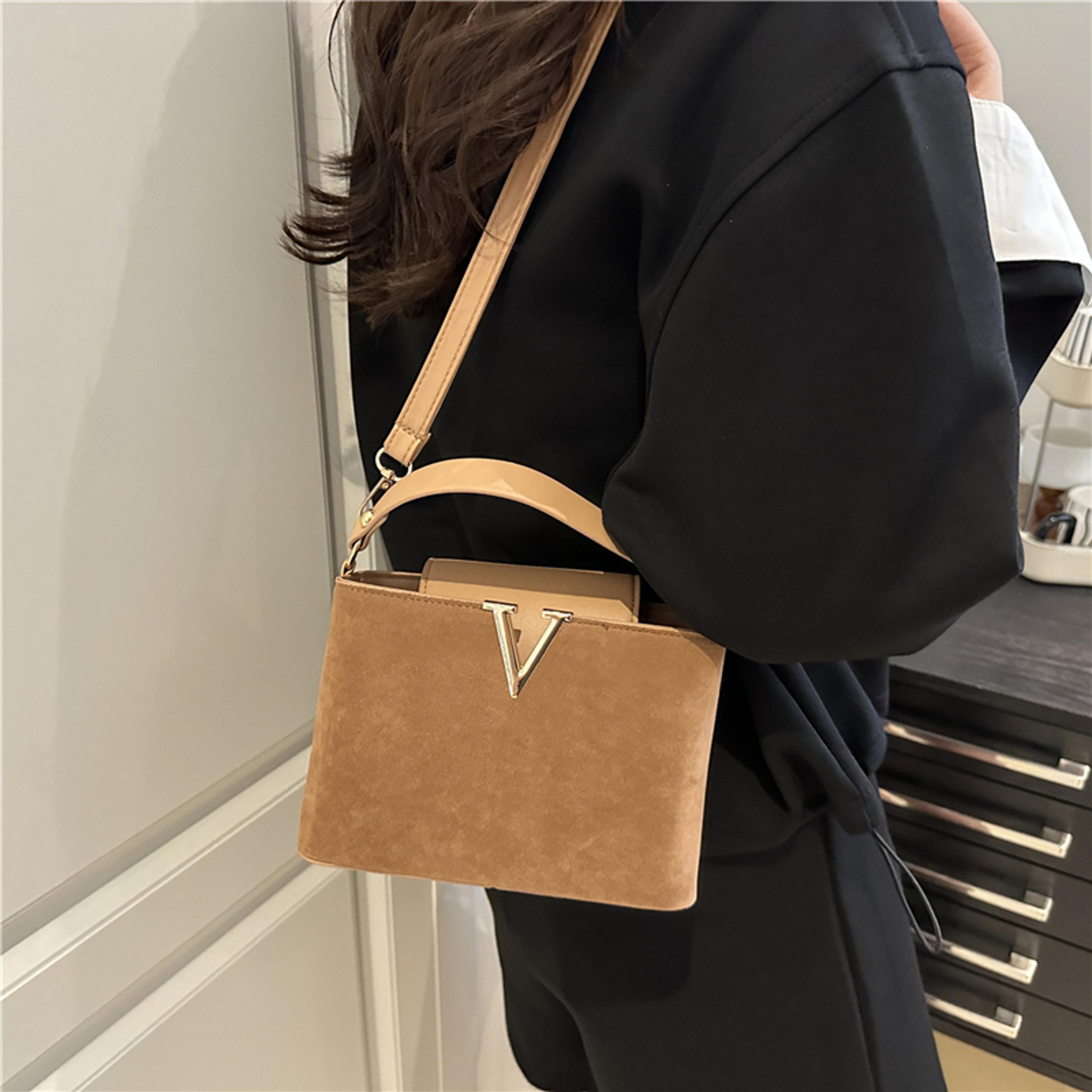 mini faux suede tote bag for women crossbody shoulder purse with buckle