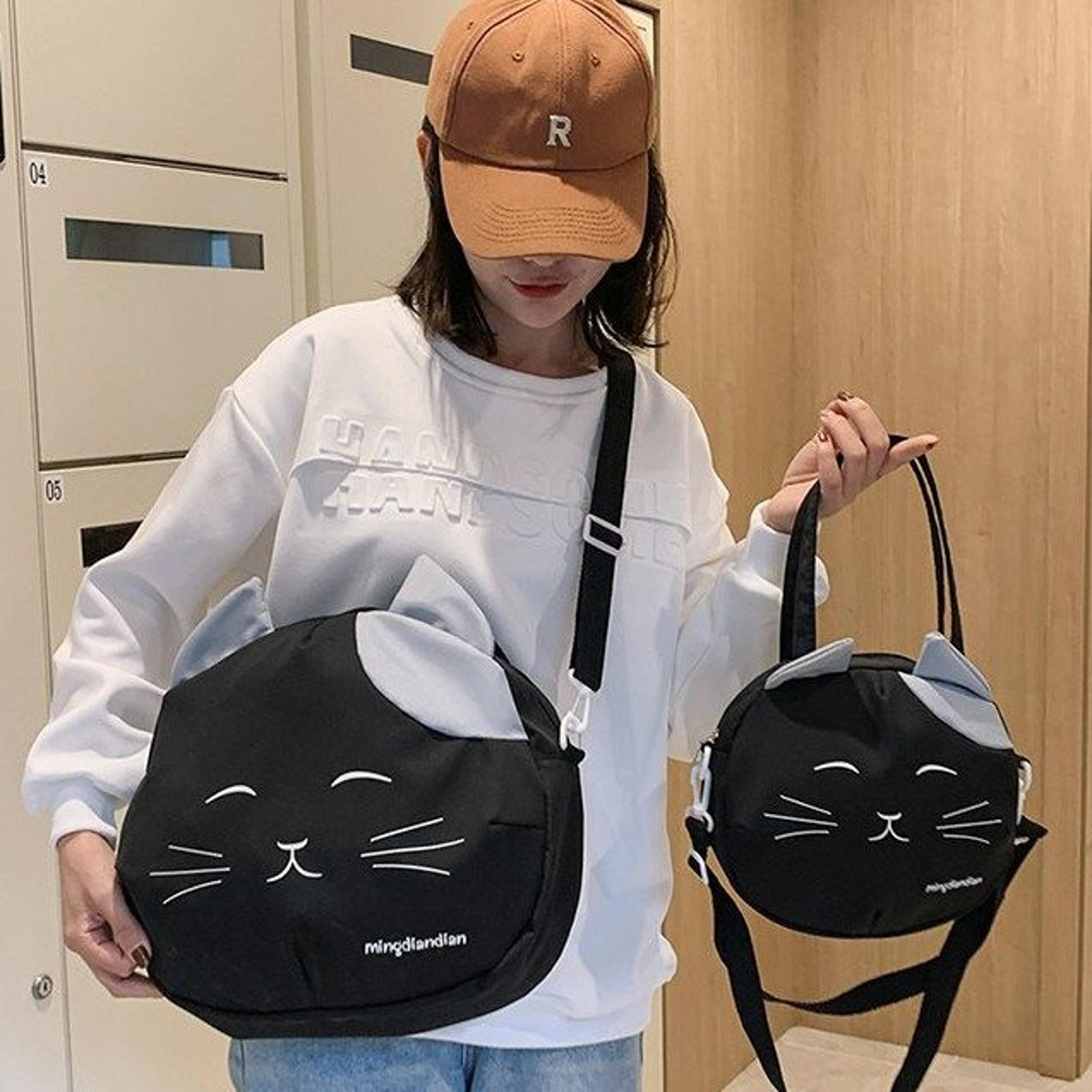 cute cat tote bag lightweight nylon shoulder bag for everyday use