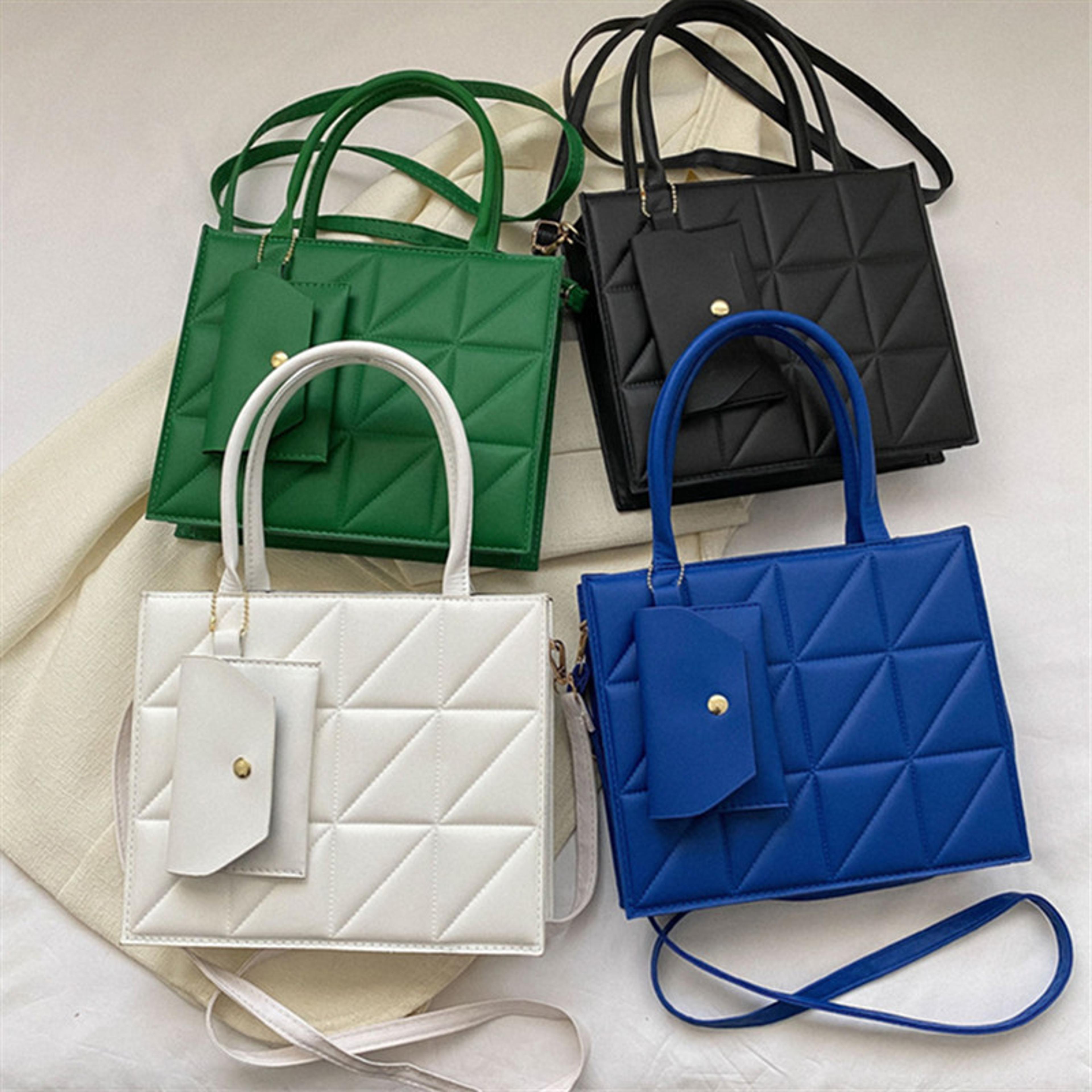 quilted tote bag for women with detachable pouch and crossbody strap