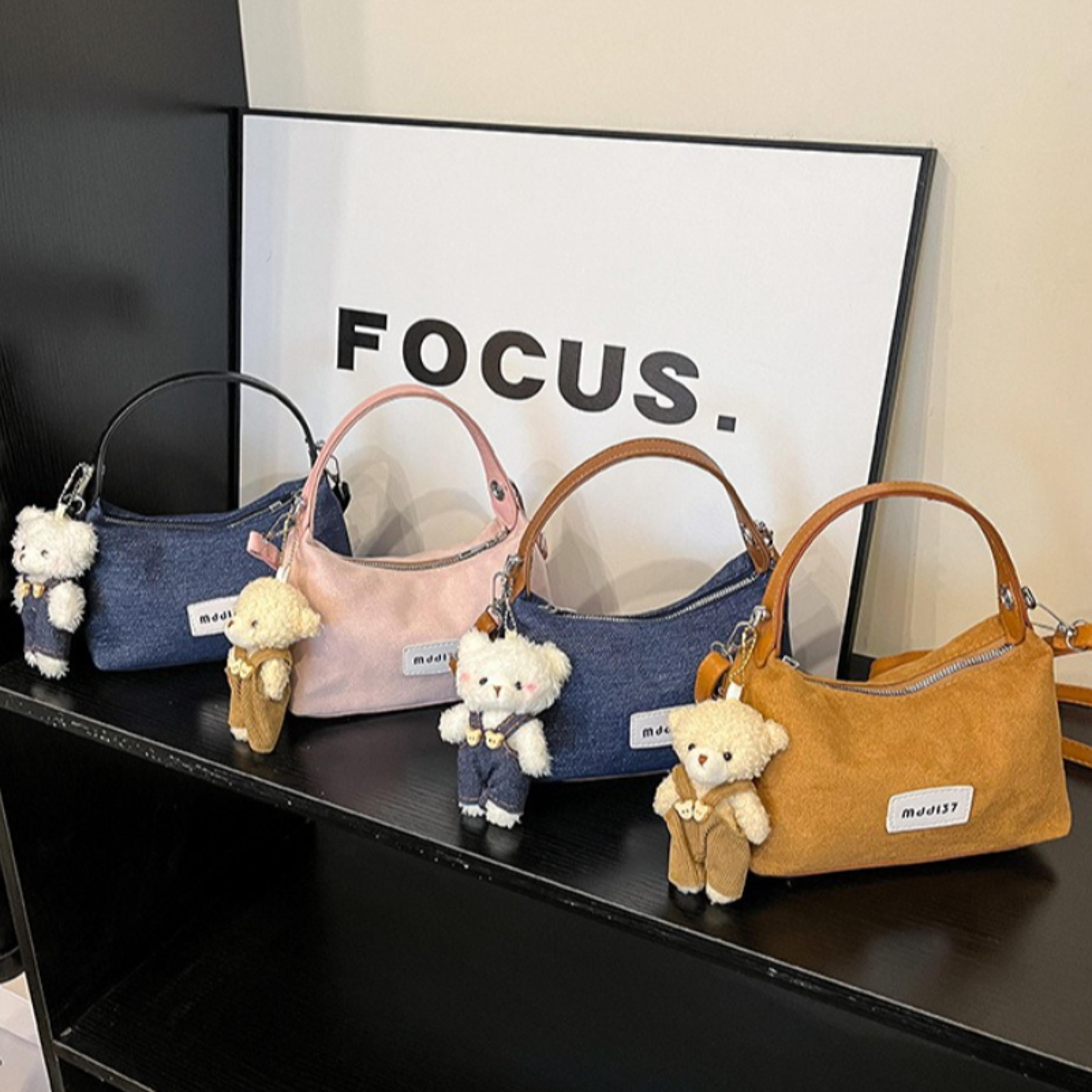 cute teddy bear denim crossbody bag with detachable strap