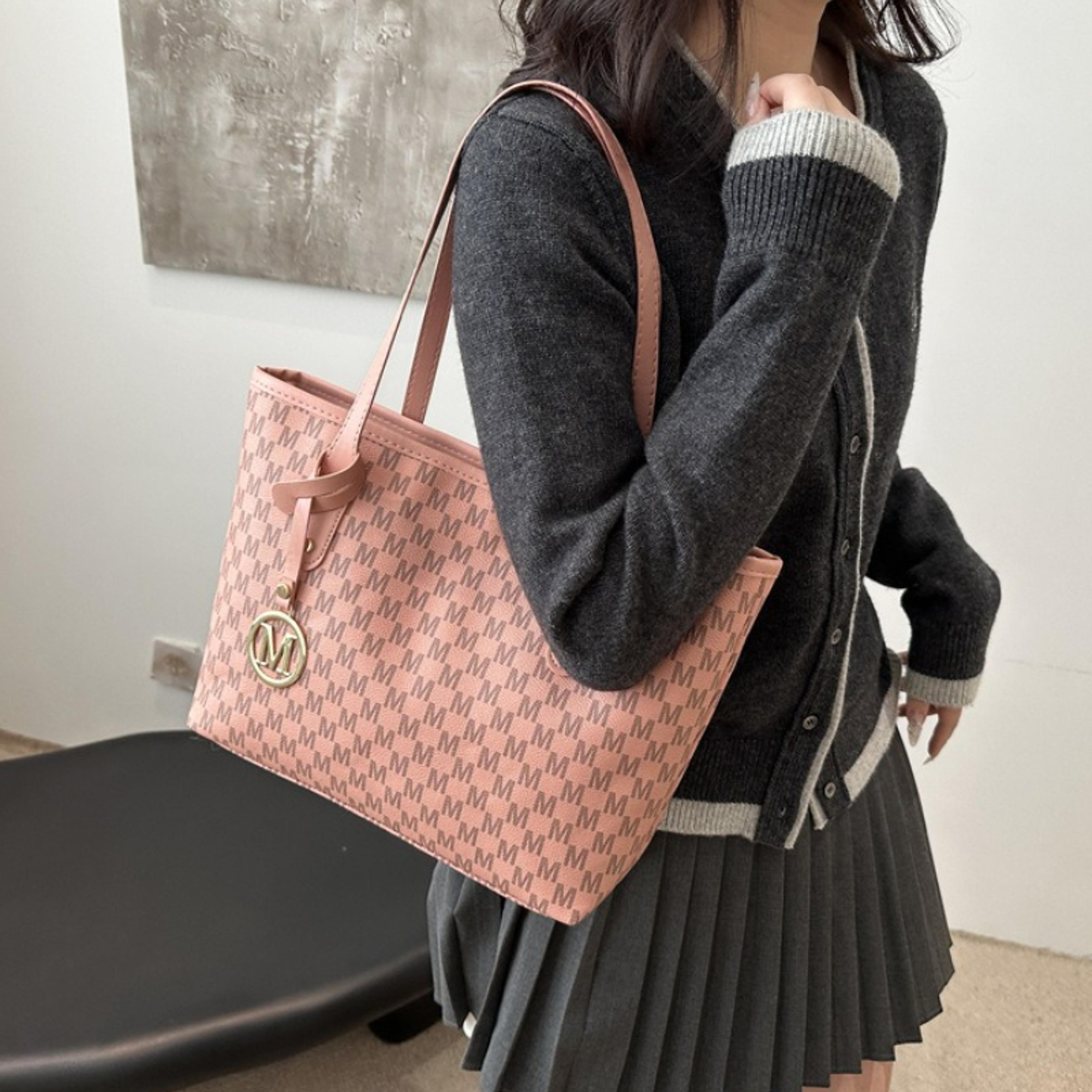 elegant monogram large tote bag for women faux leather work shoulder purse