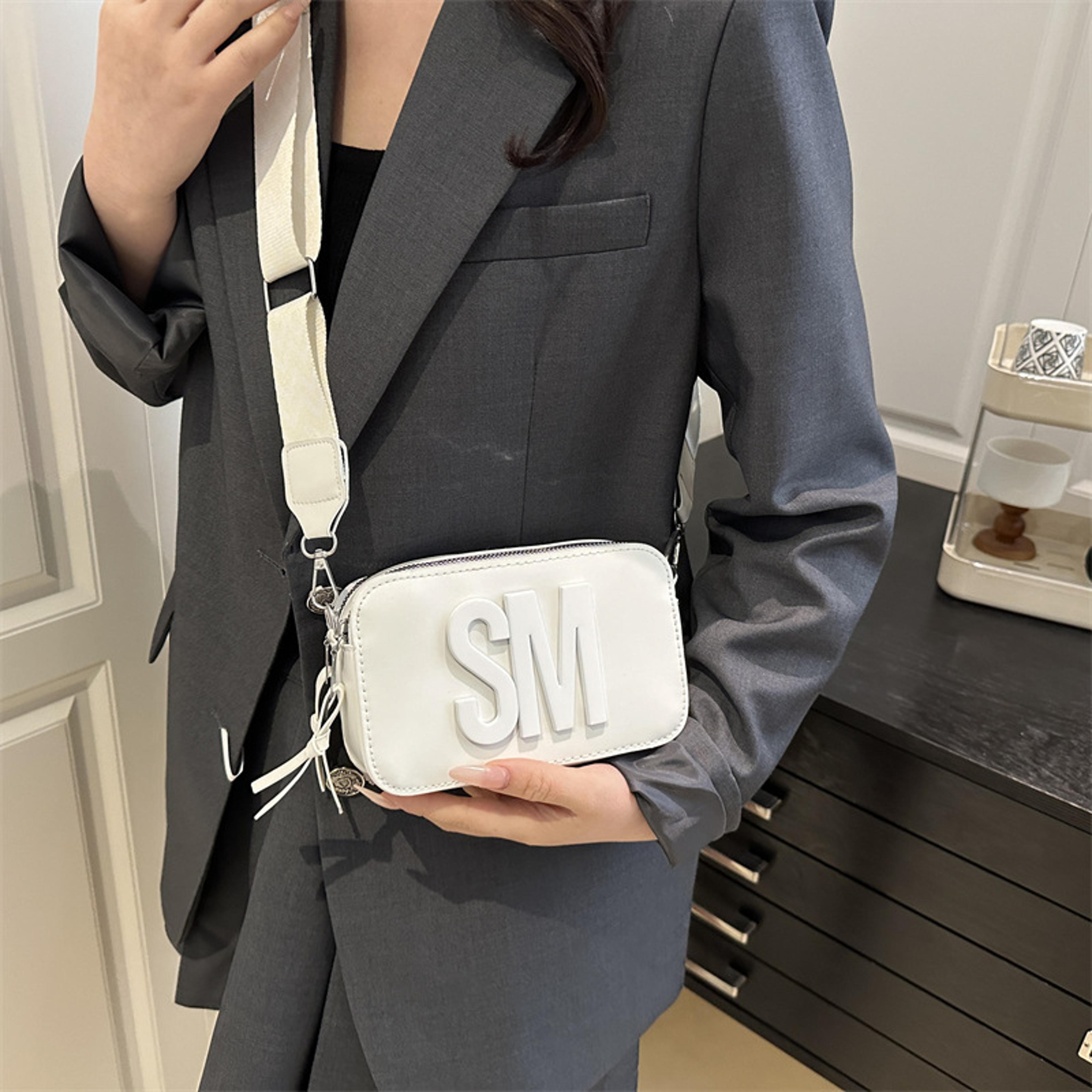 chic sm letter womens crossbody camera bag with wide patterned strap