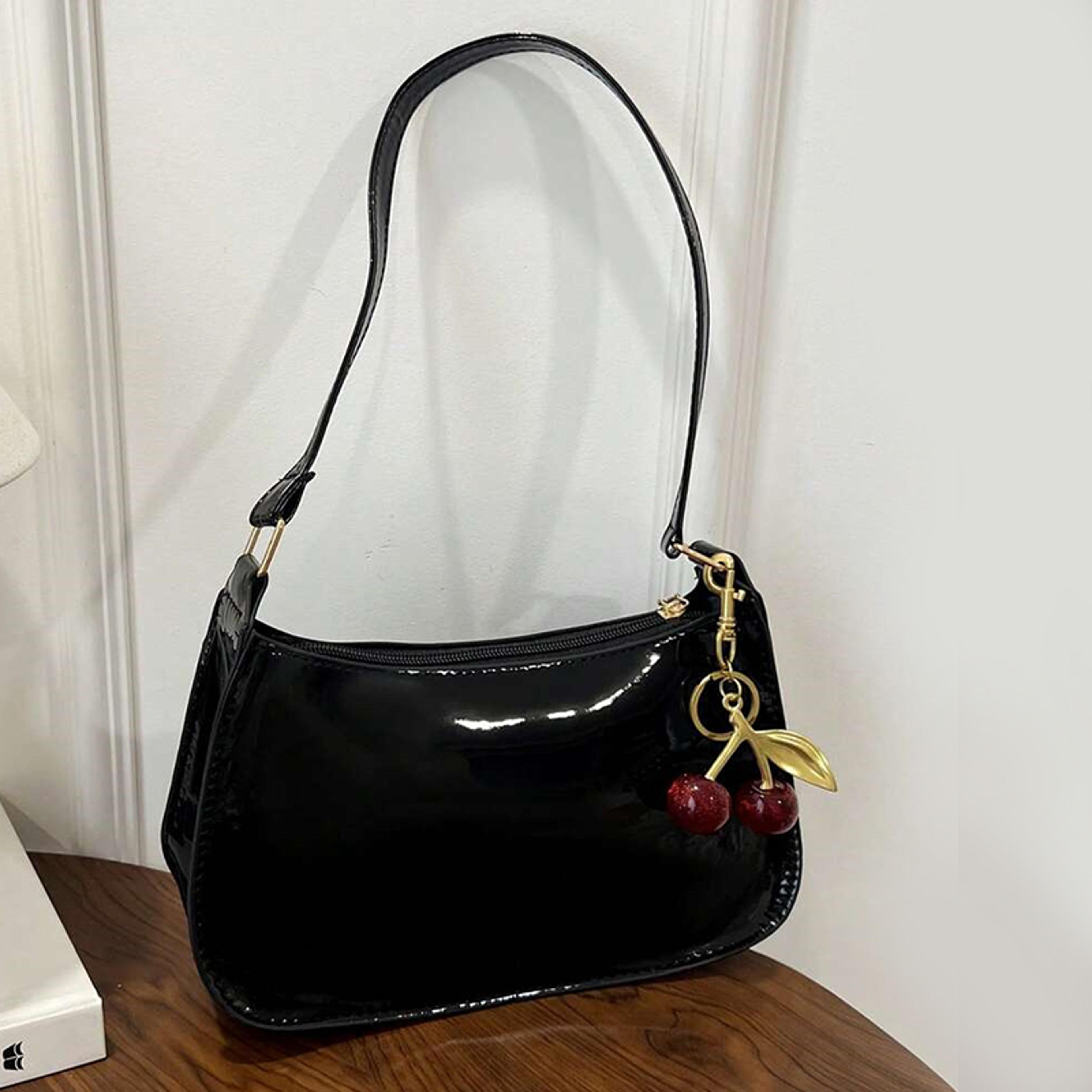 cherry charm pu leather shoulder bag for women stylish underarm handbag