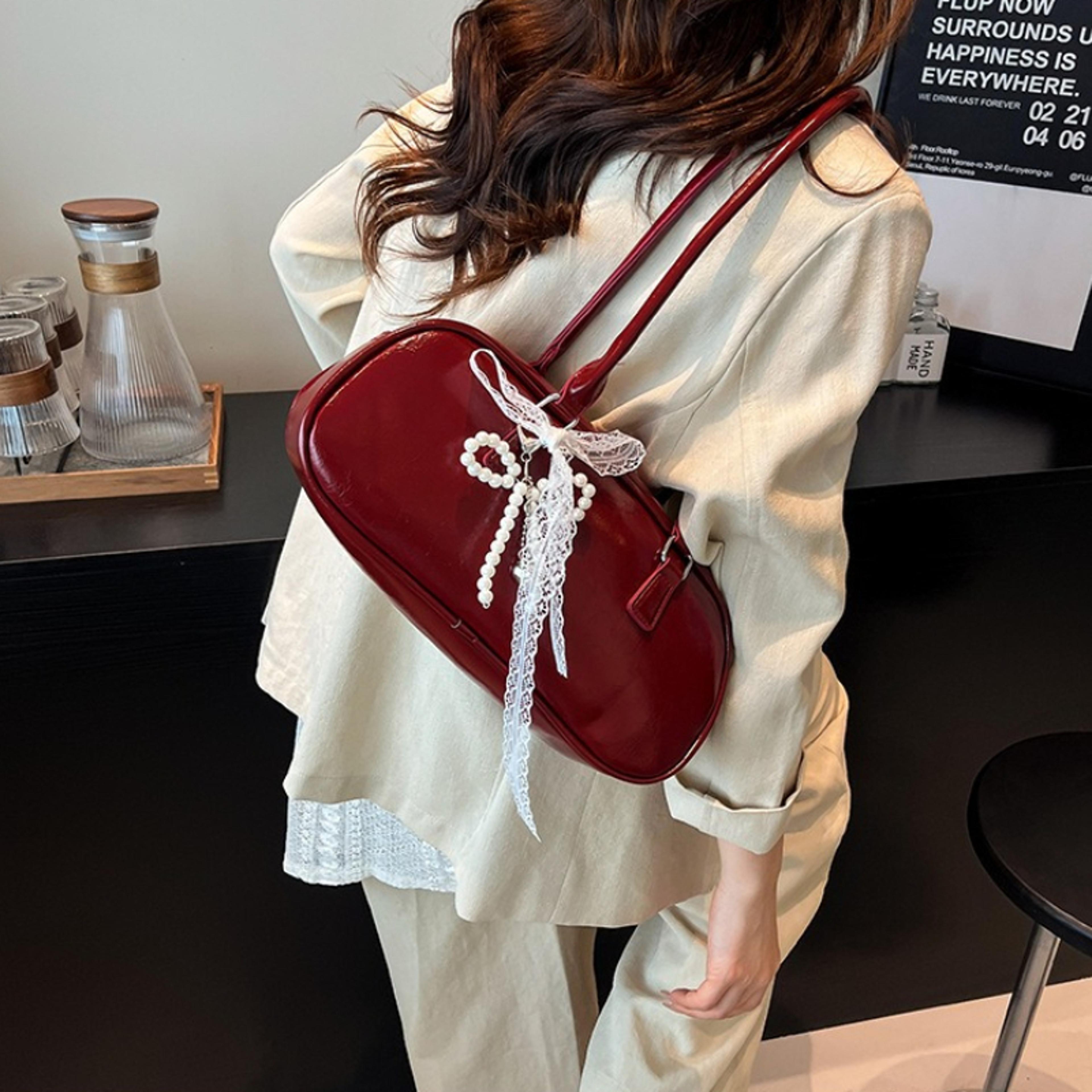 vintage lace pearl bow shoulder bag girls top handle purse