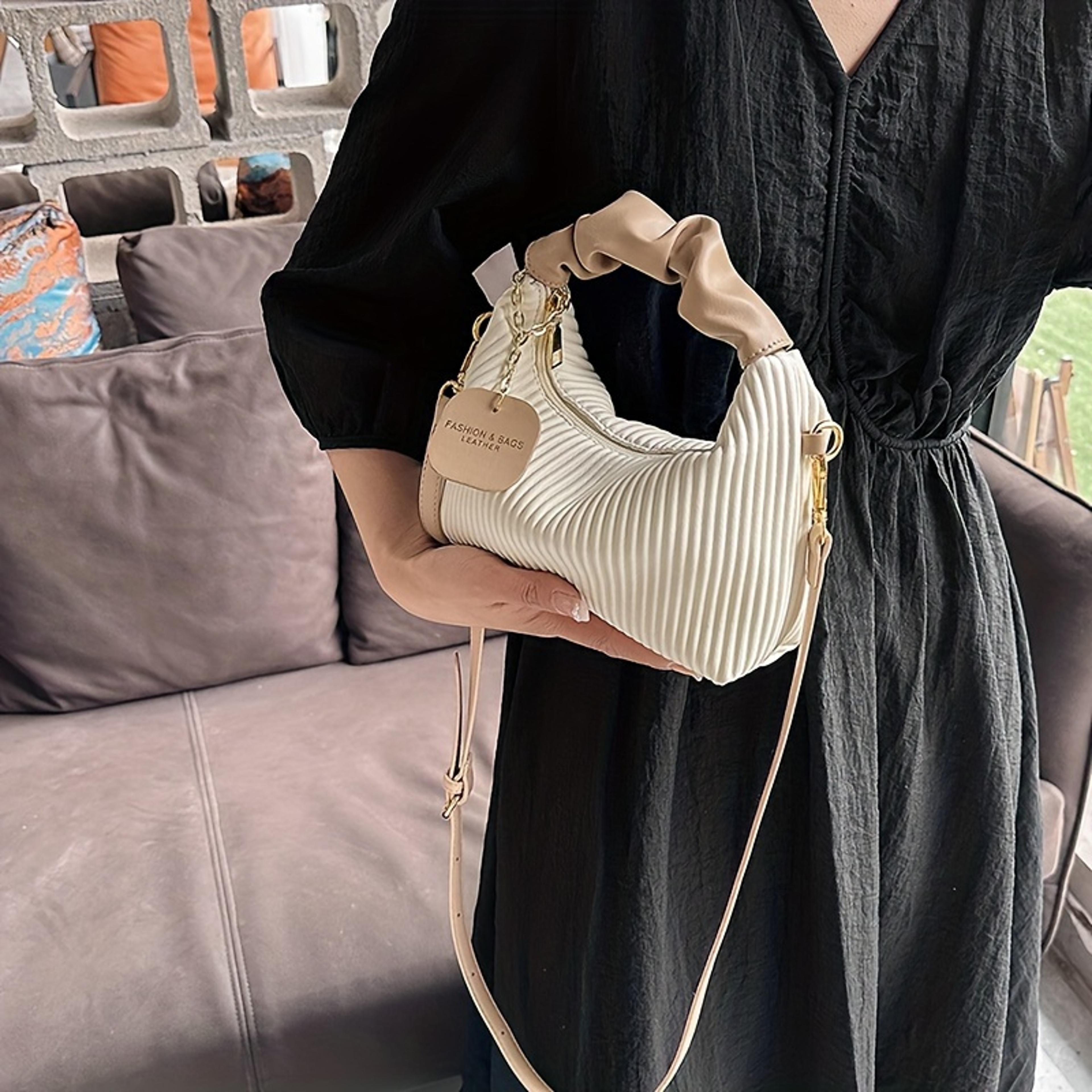 pleated hobo crossbody bag with ruched handle and detachable strap