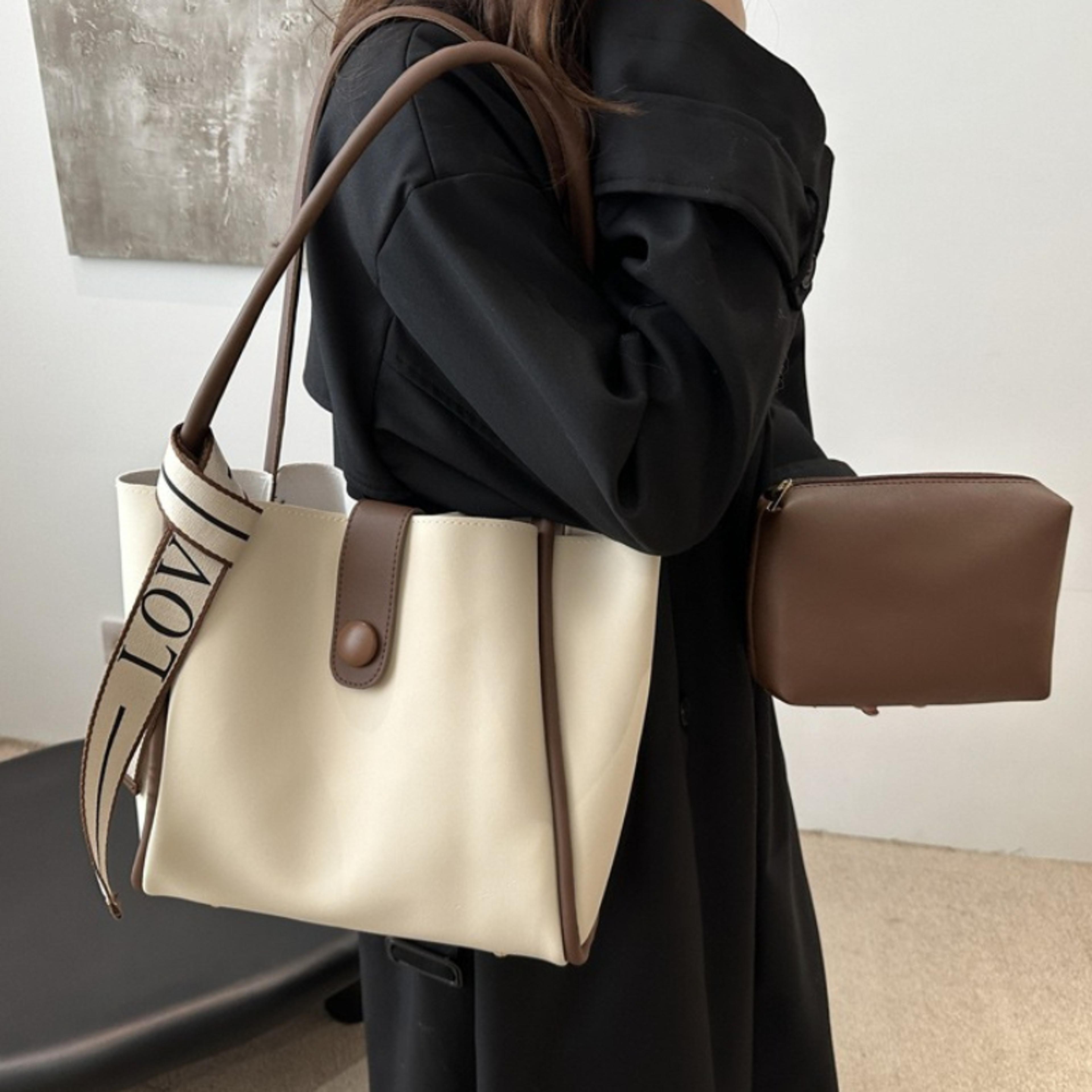 minimalist faux leather tote bag adjustable womens shoulder purse