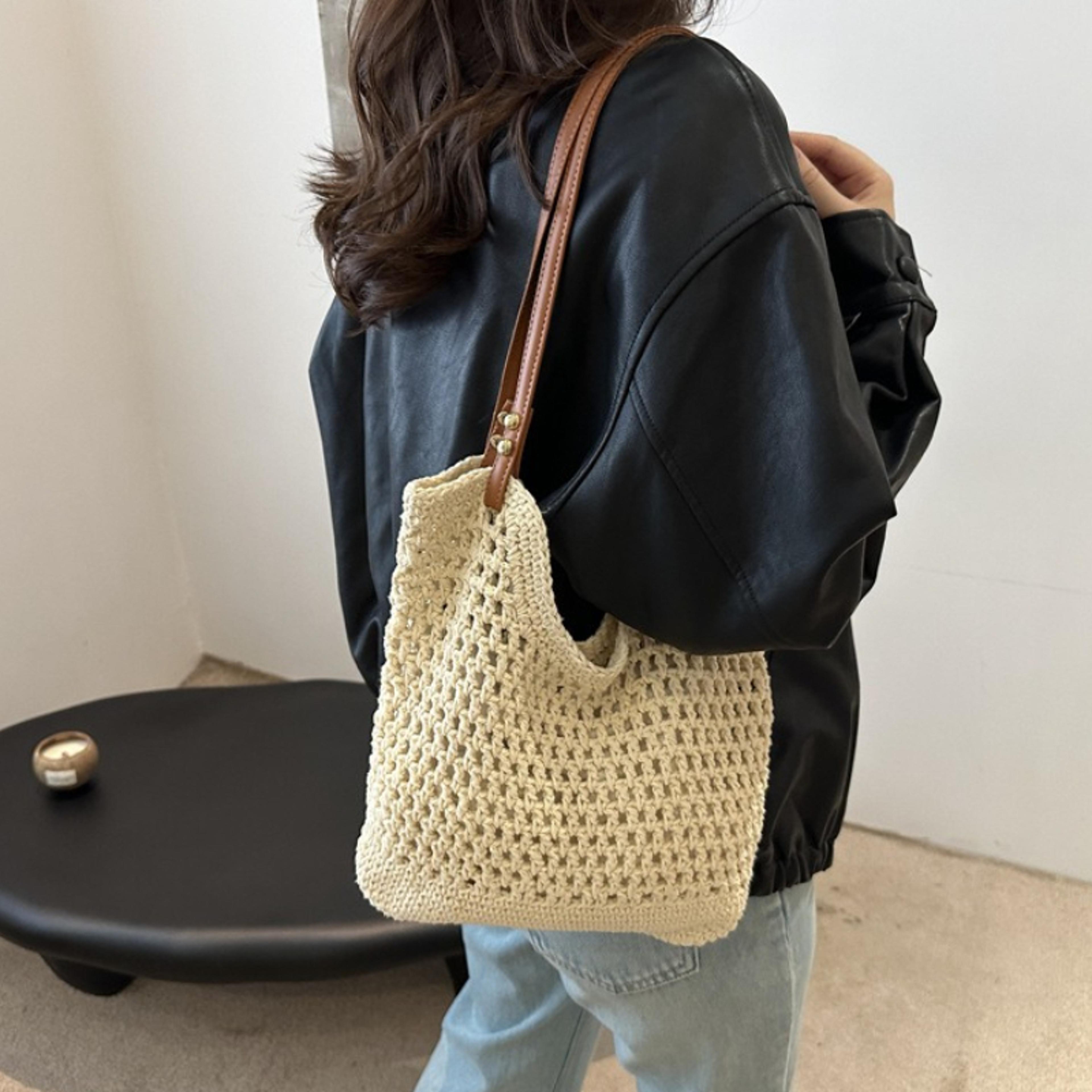 elegant large woven straw tote bag for women beach shoulder purse