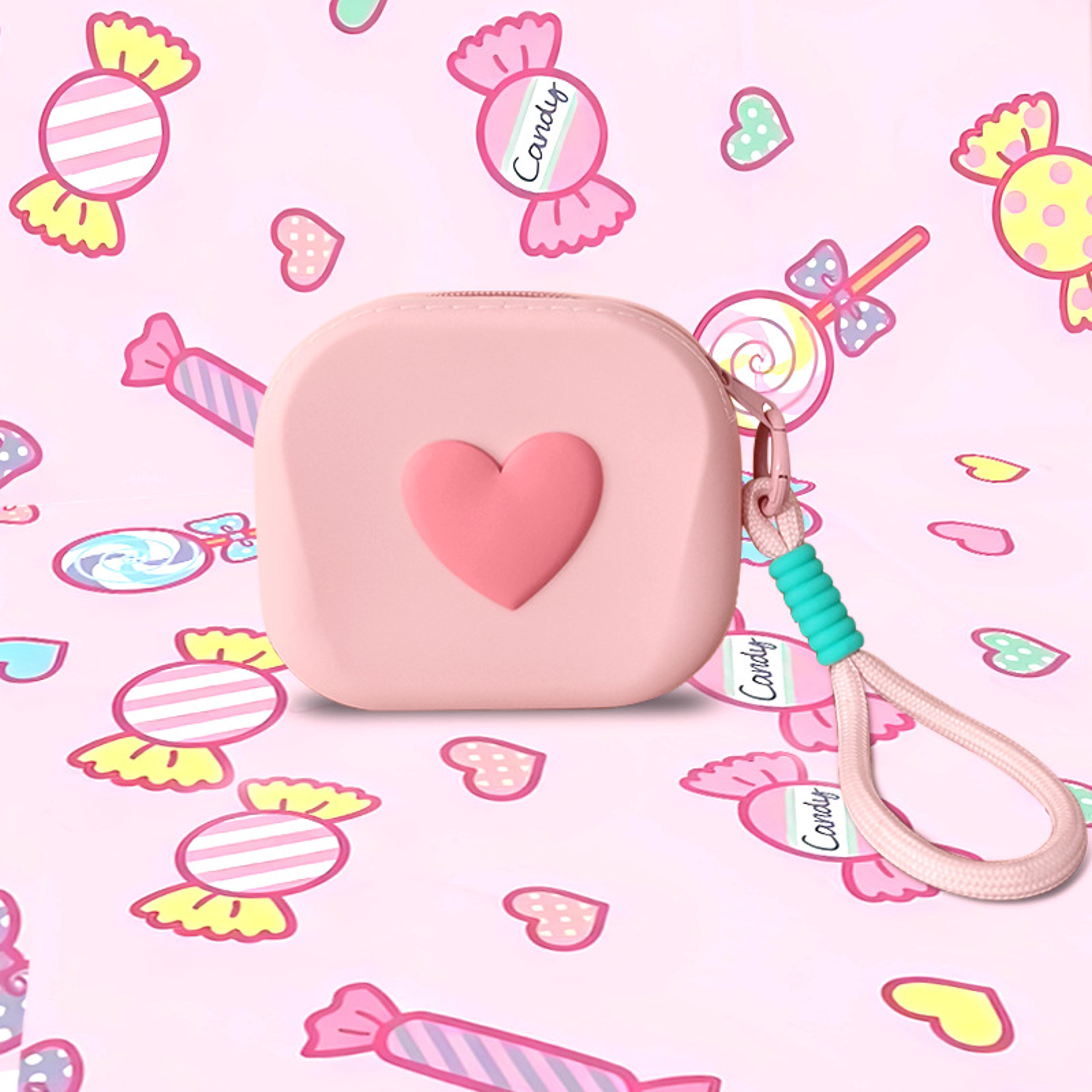 cute heart silicone coin purse mini zipper pouch for earbuds keys and lipstick