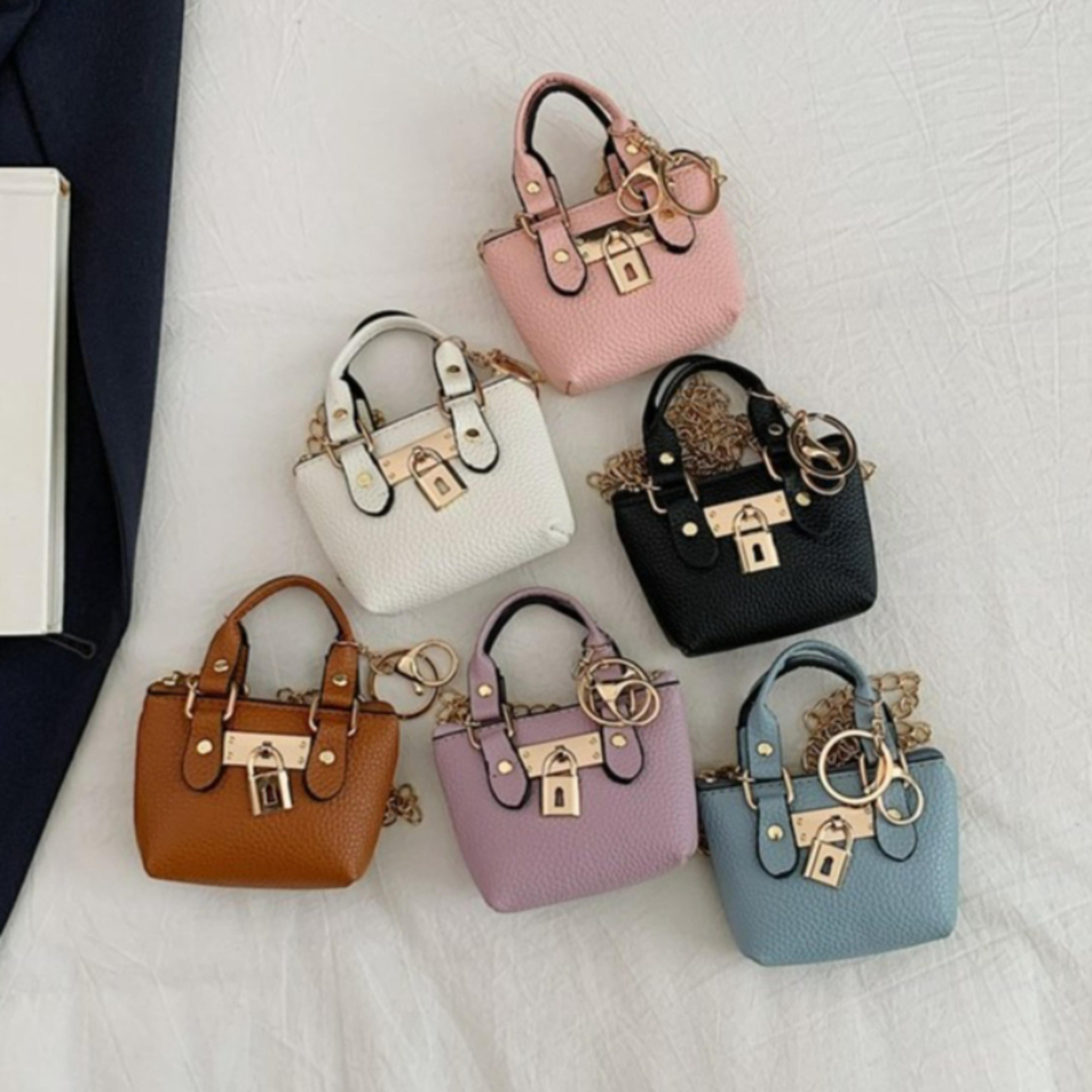 mini lock mini purse keychain with chain strap lipstick and earphone holder