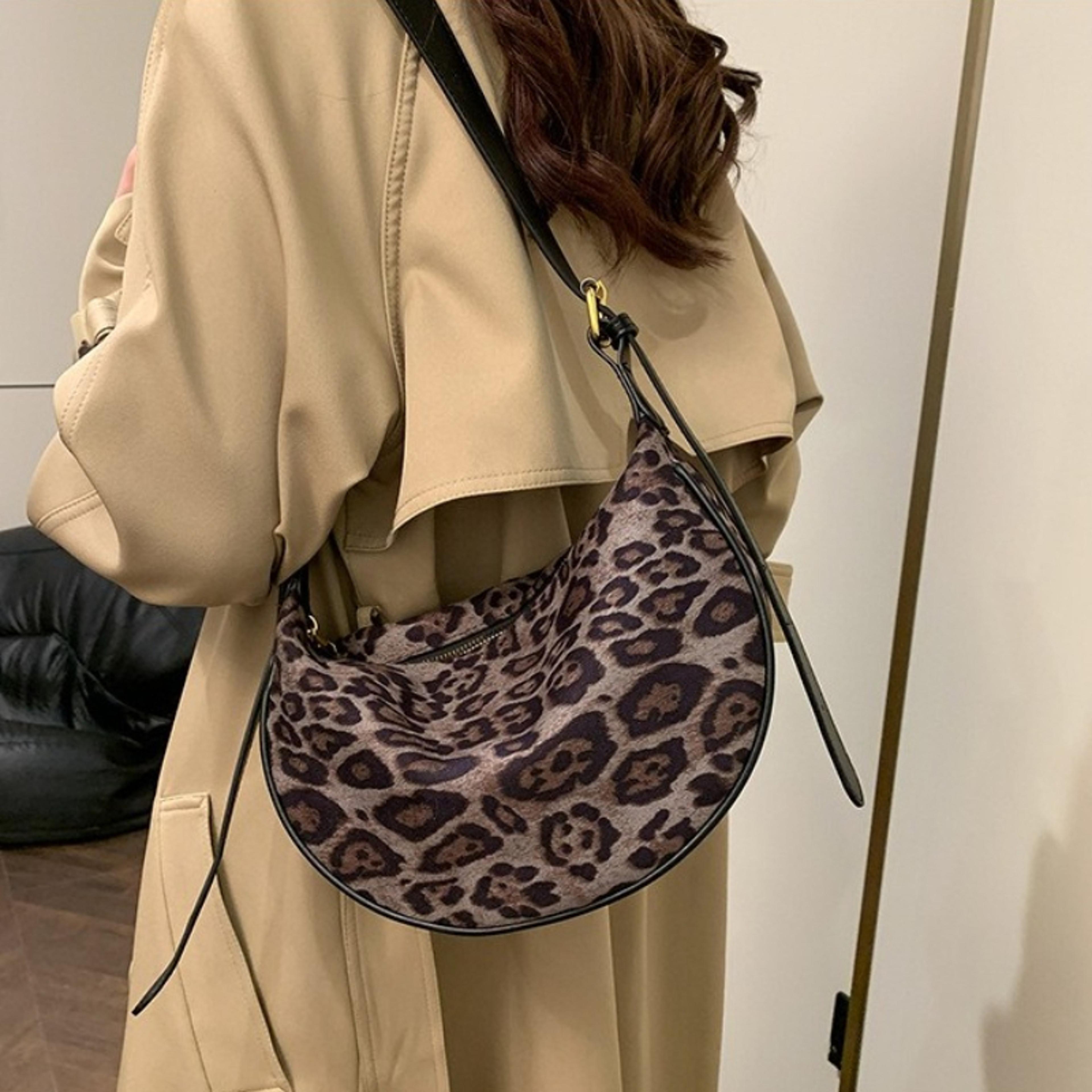 vintage leopard print shoulder bag with adjustable crossbody strap
