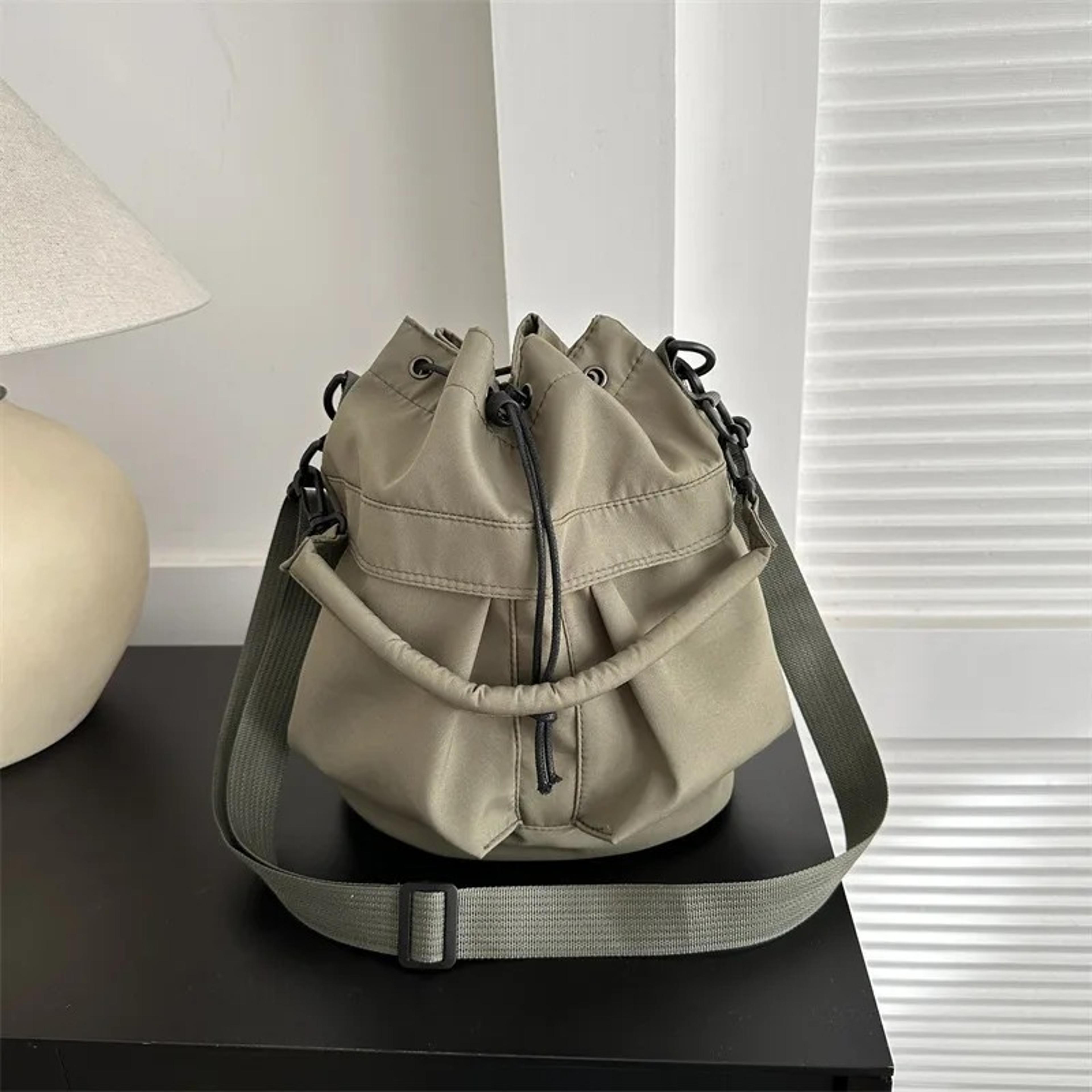 minimalist oxford crossbody bag large capacity drawstring bucket purse
