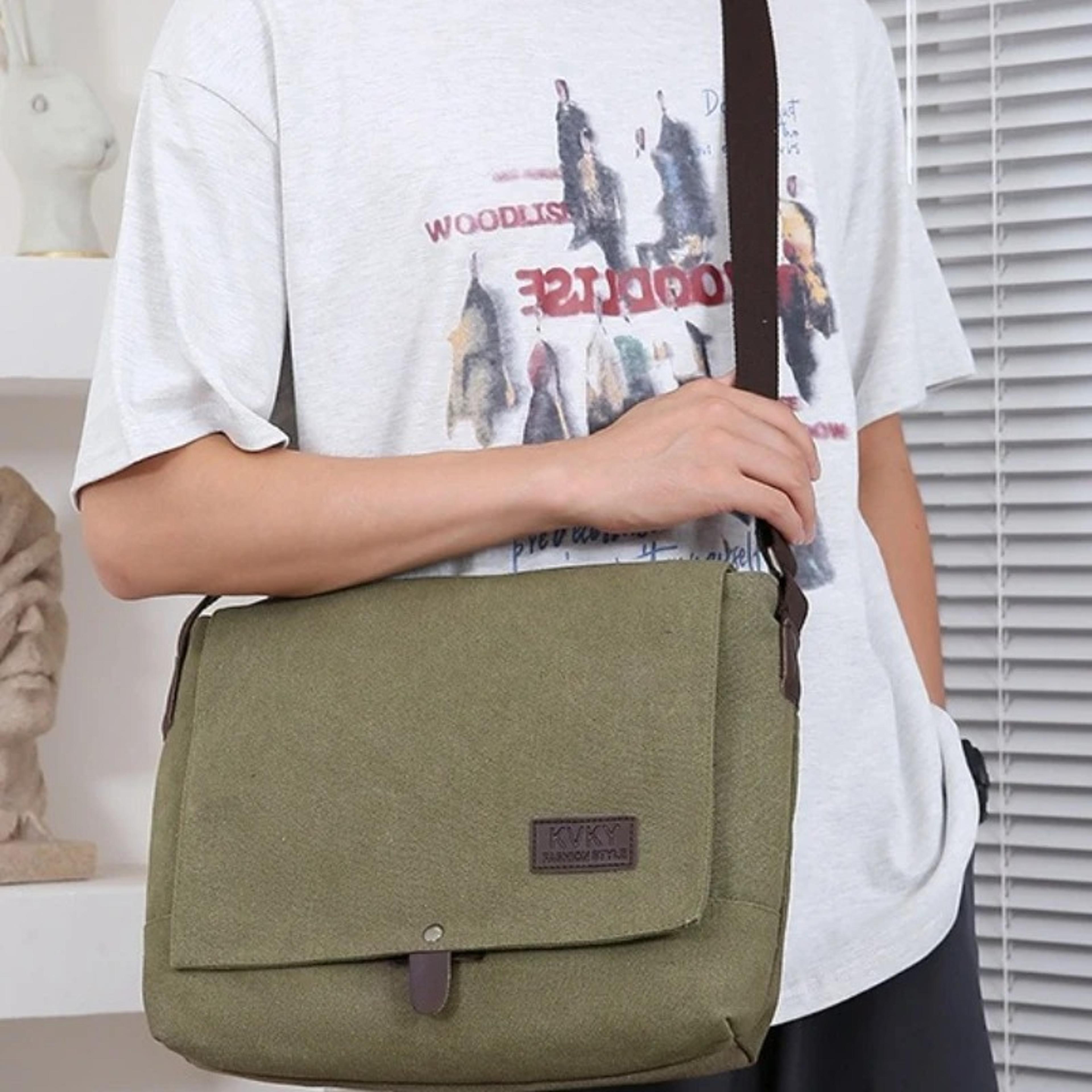 mens canvas messenger bag large capacity retro crossbody shoulder bag