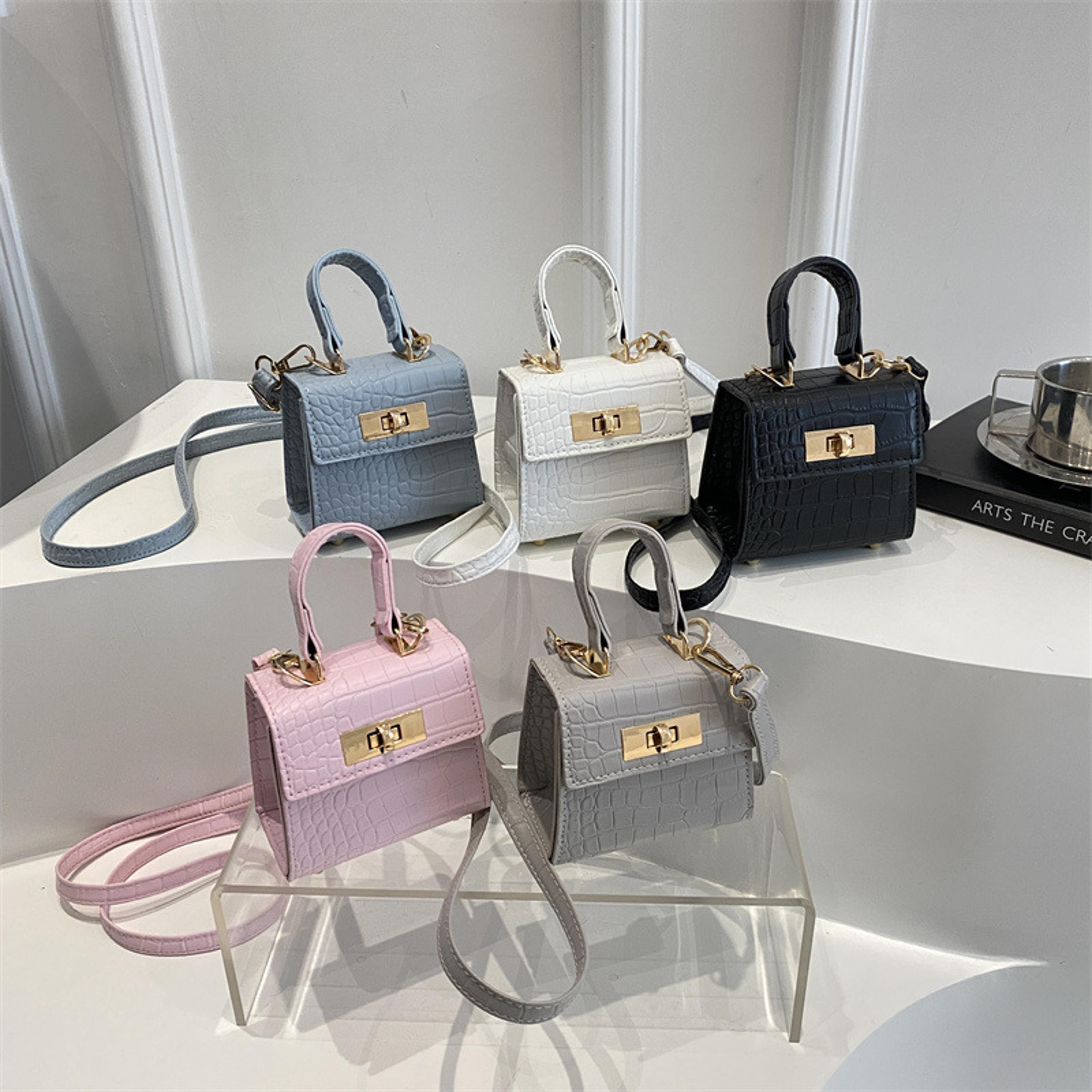 embossed mini satchel bag for women with detachable crossbody strap