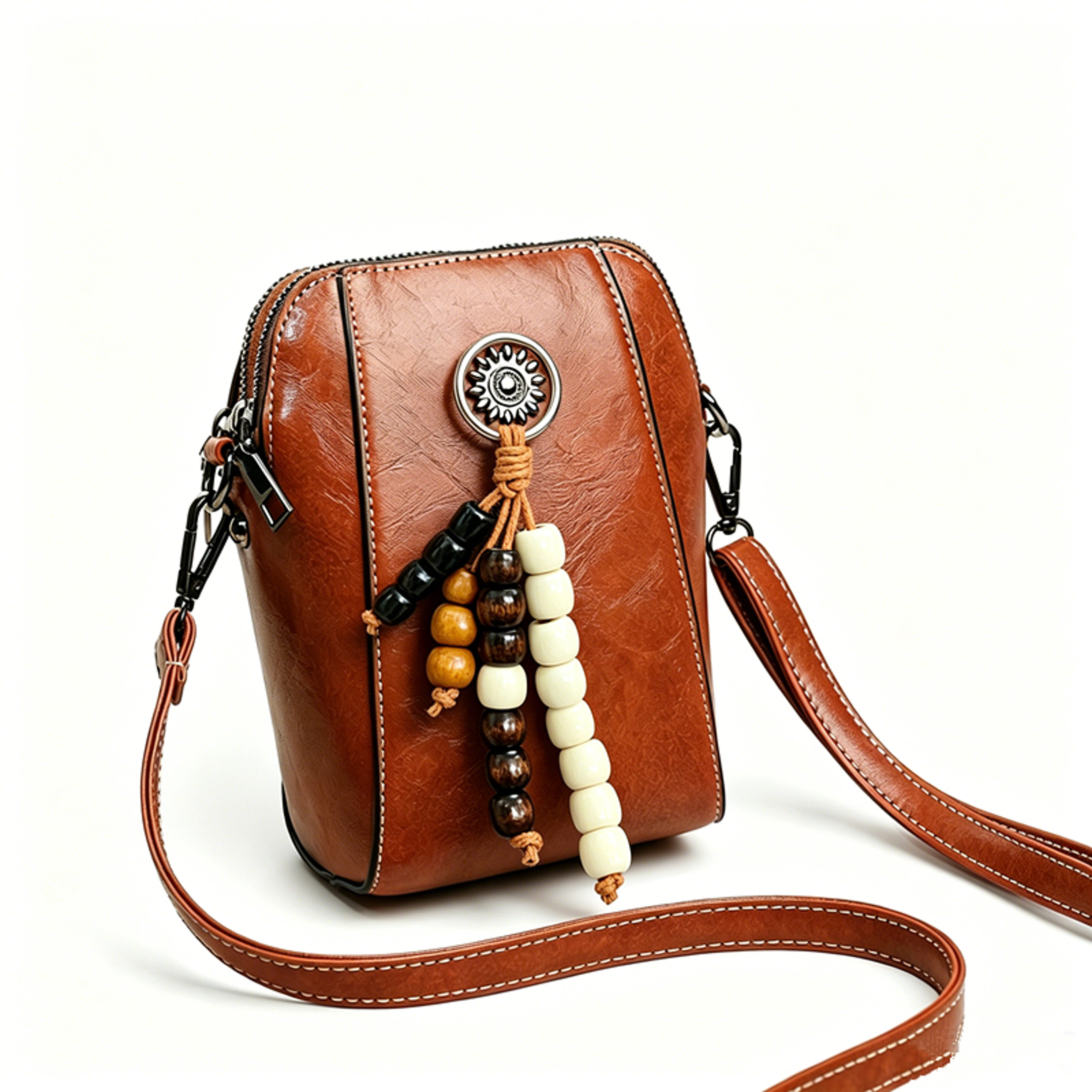 vintage boho phone crossbody bag for women with beaded charm