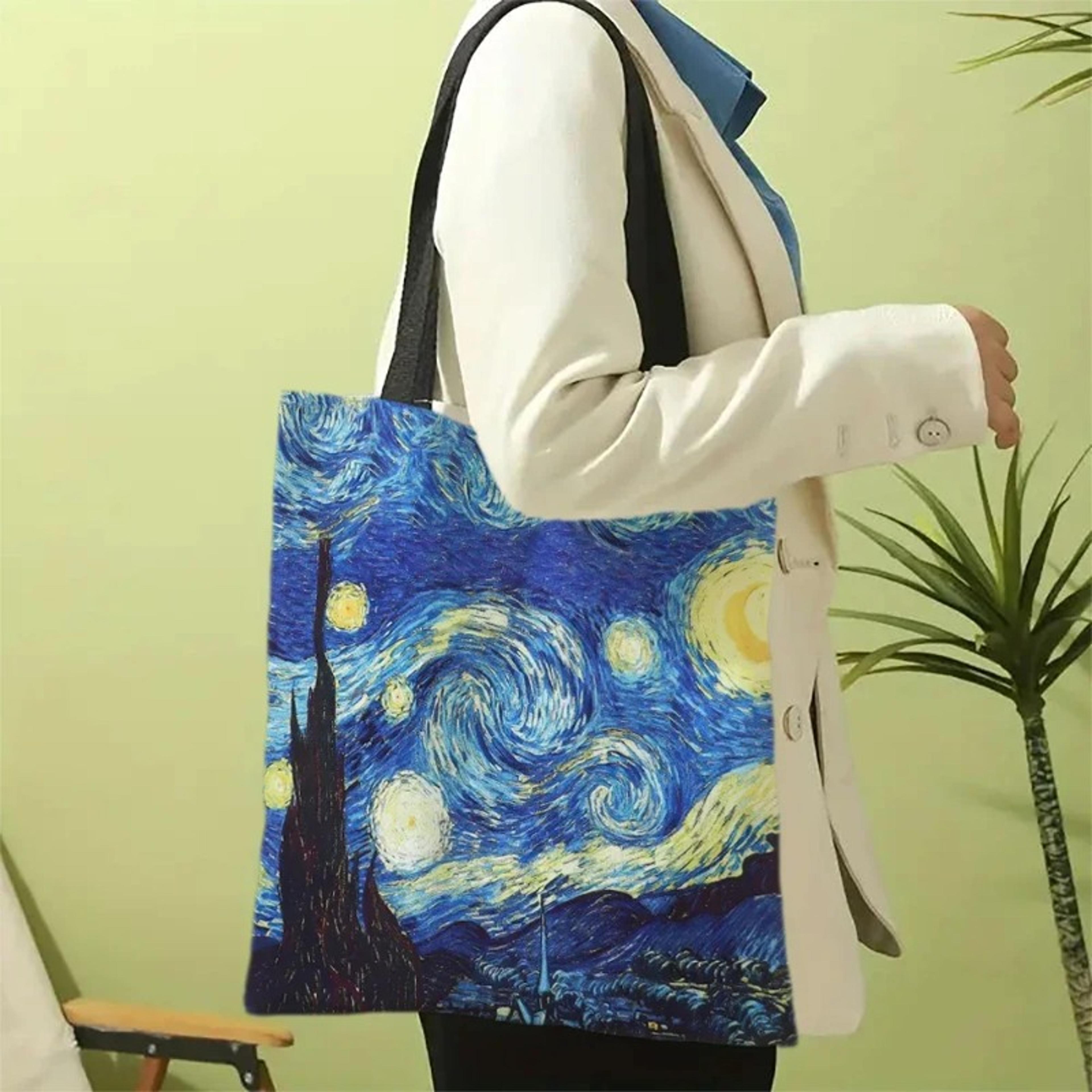 van gogh starry night canvas tote bag art shoulder bag for everyday carry