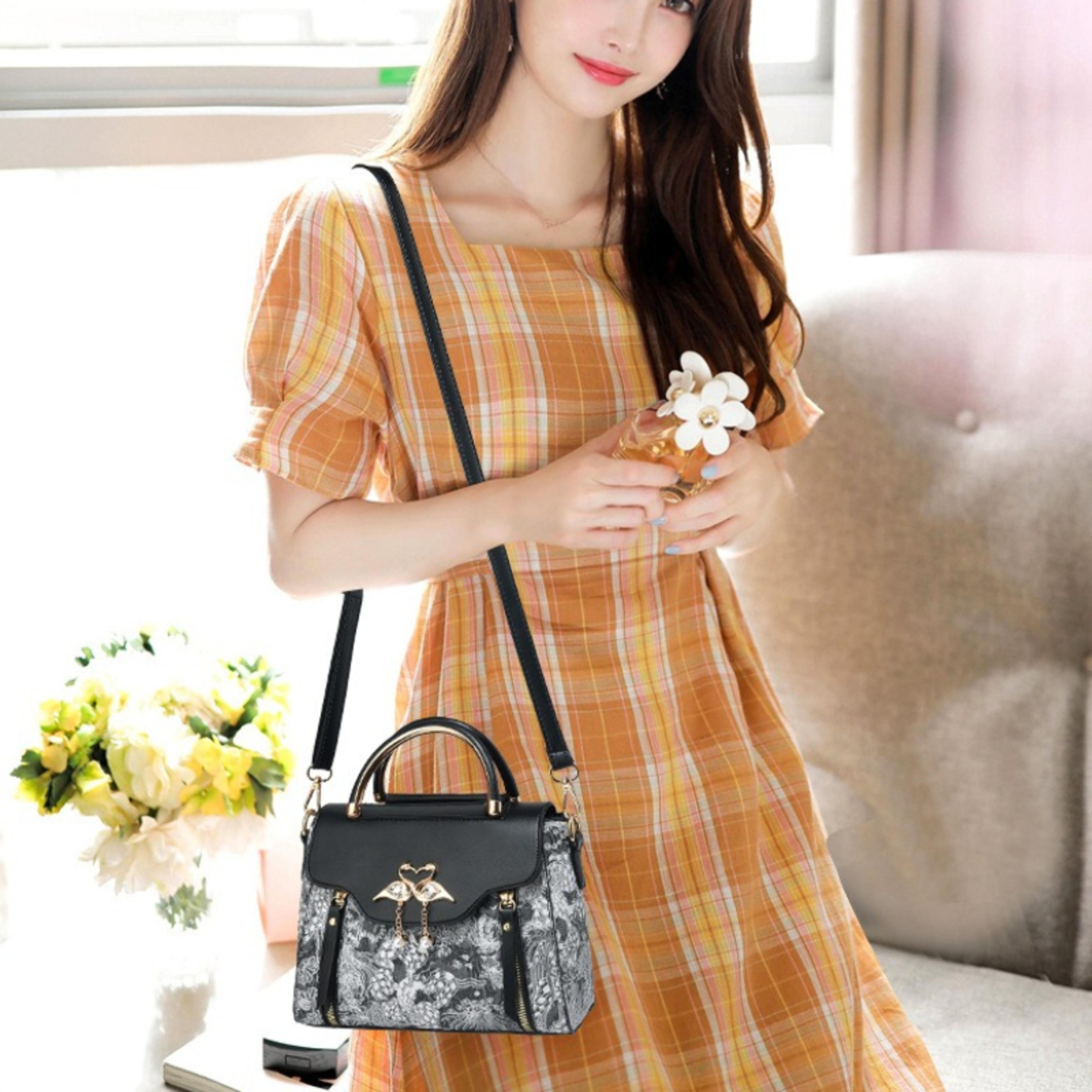 swan rhinestone top handle satchel convertible crossbody bag for women