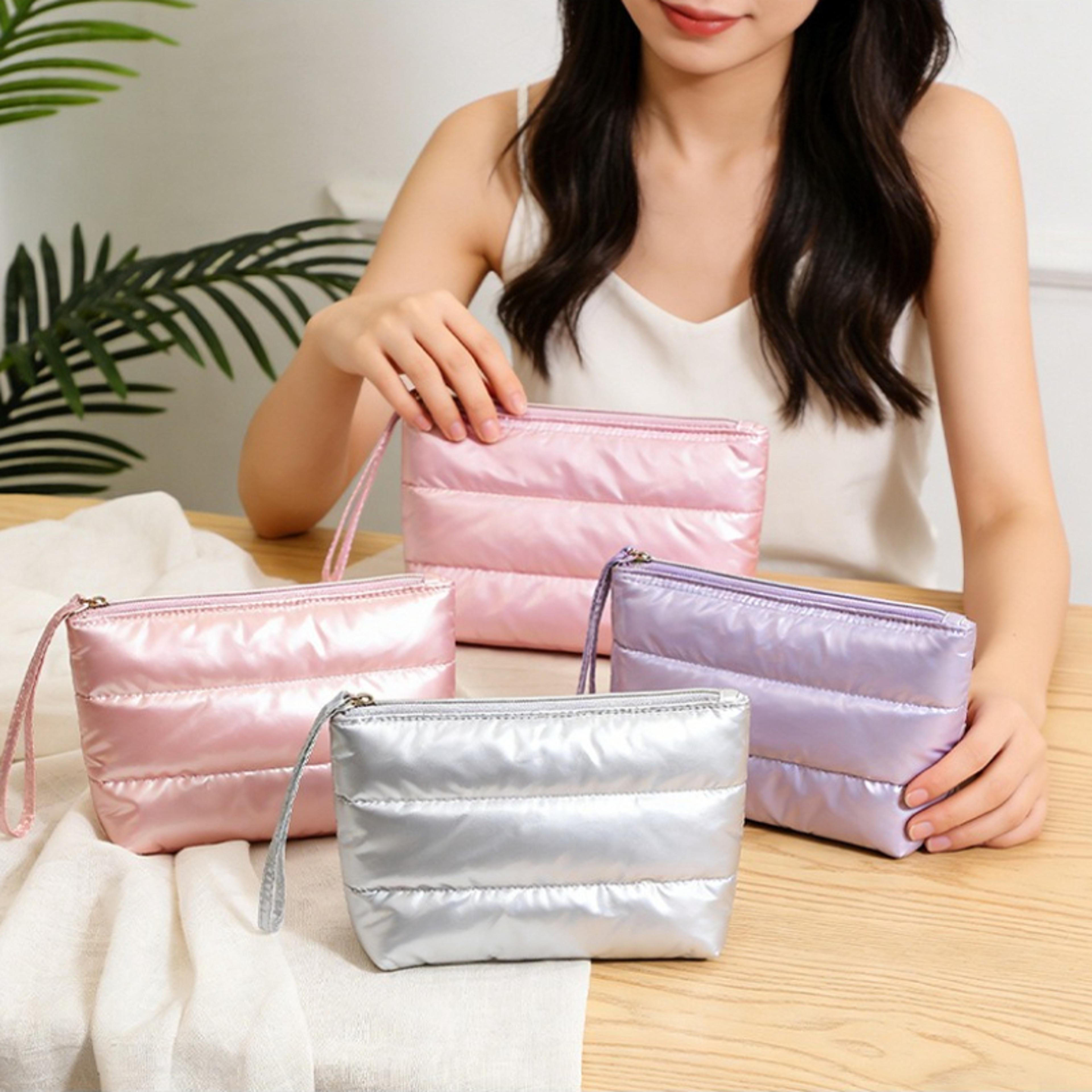 lightweight quilted makeup bag with wrist strap travel cosmetic organizer