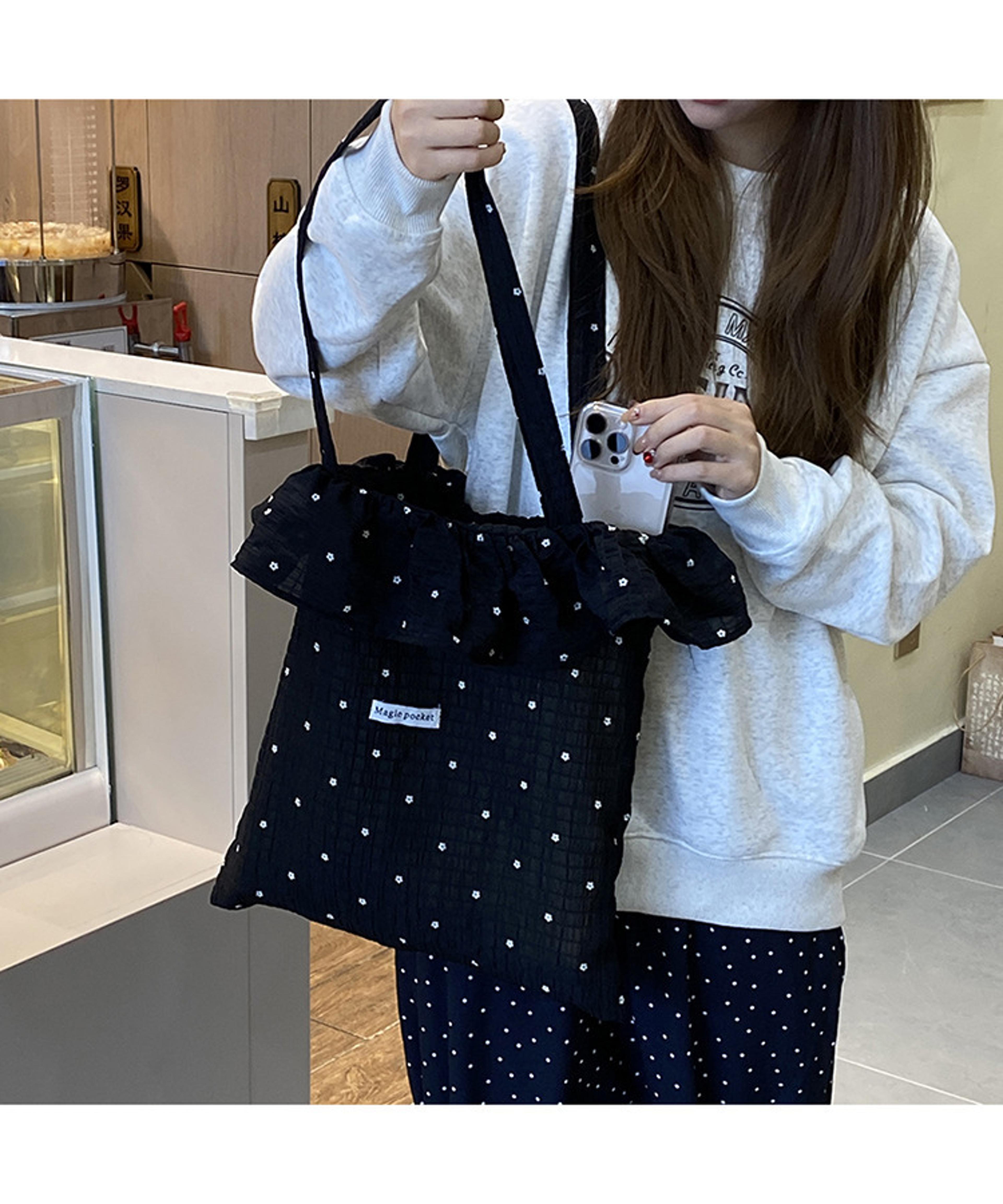 chiffon shoulder bag polka dot korean style large capacity tote for women