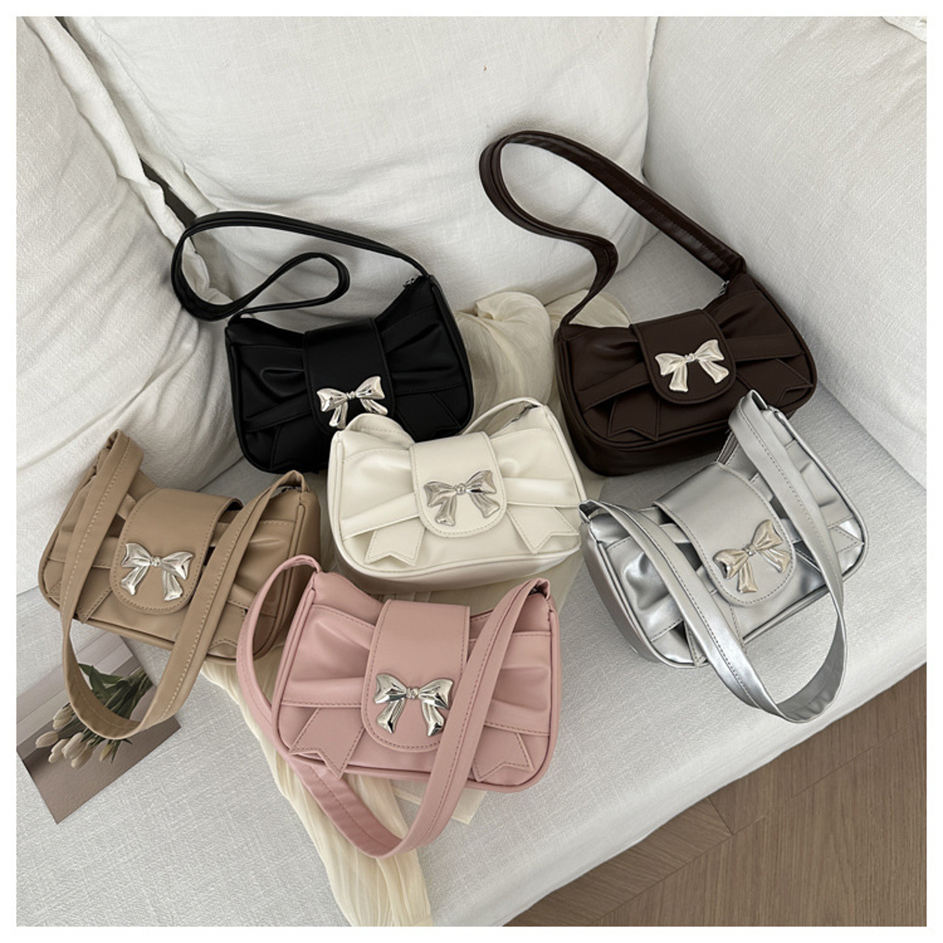 elegant bow shoulder bag for women pu leather underarm purse