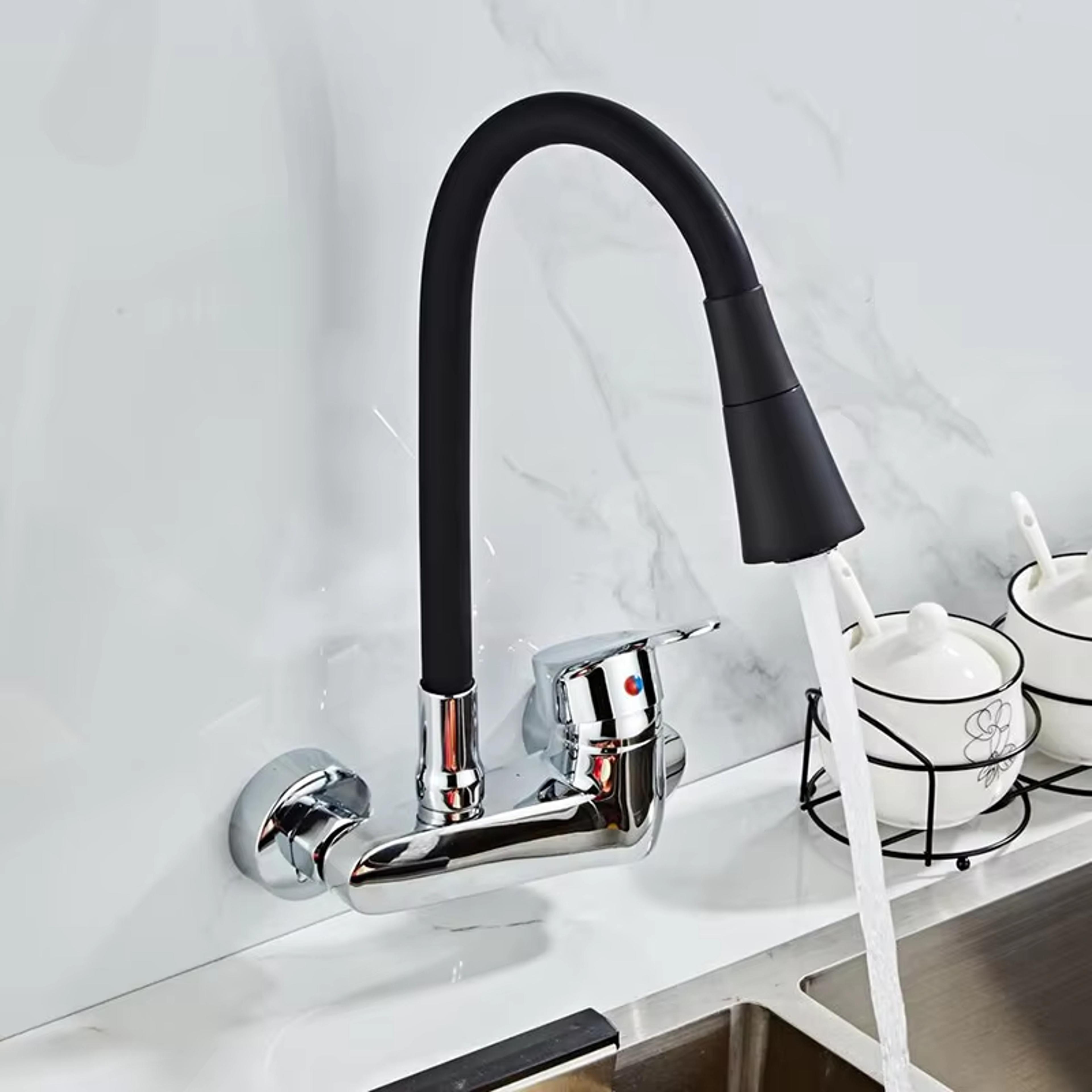 flexible wall mounted kitchen faucet double hole sink mixer