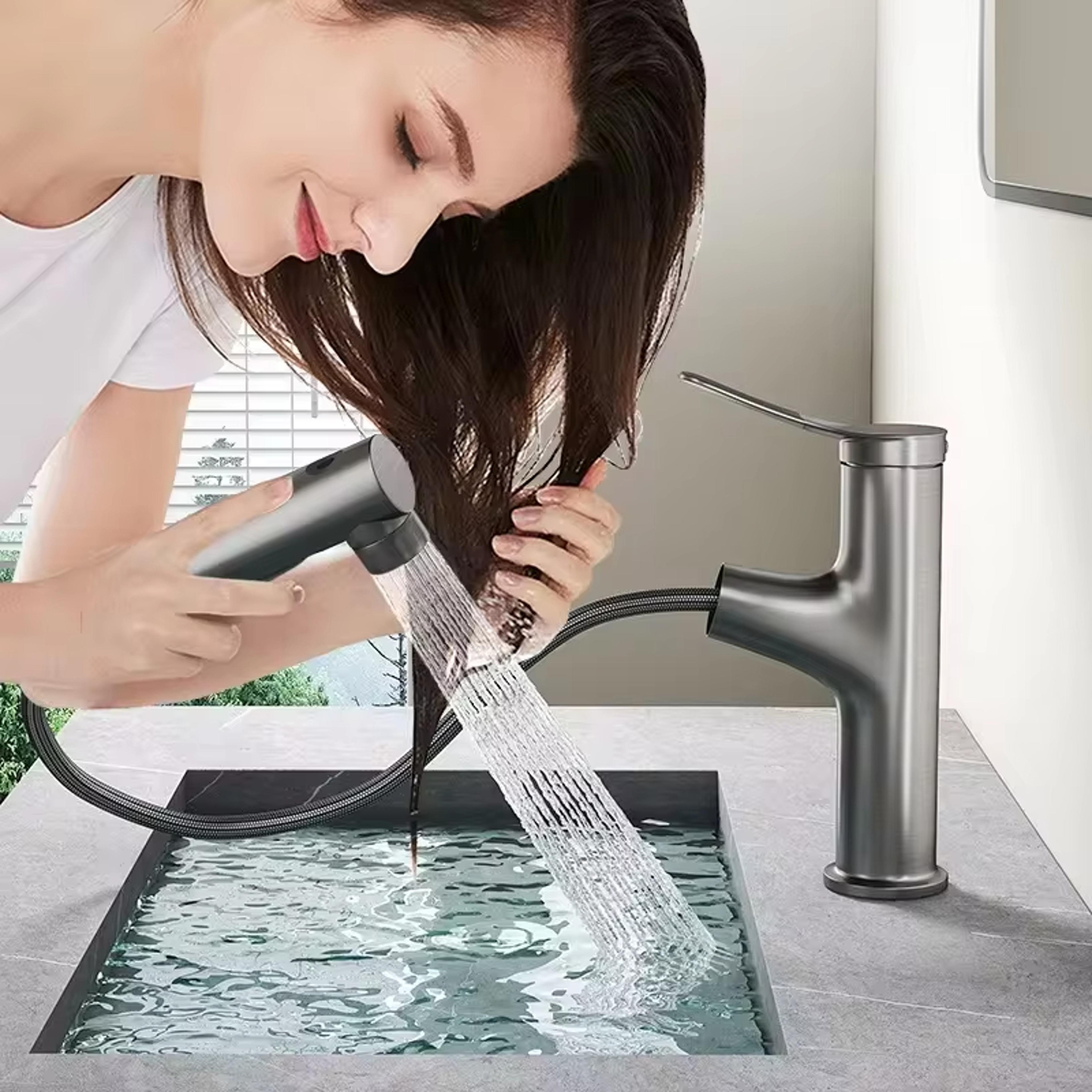 function pull out bathroom faucet with hot cold mixer and mouthwash spray