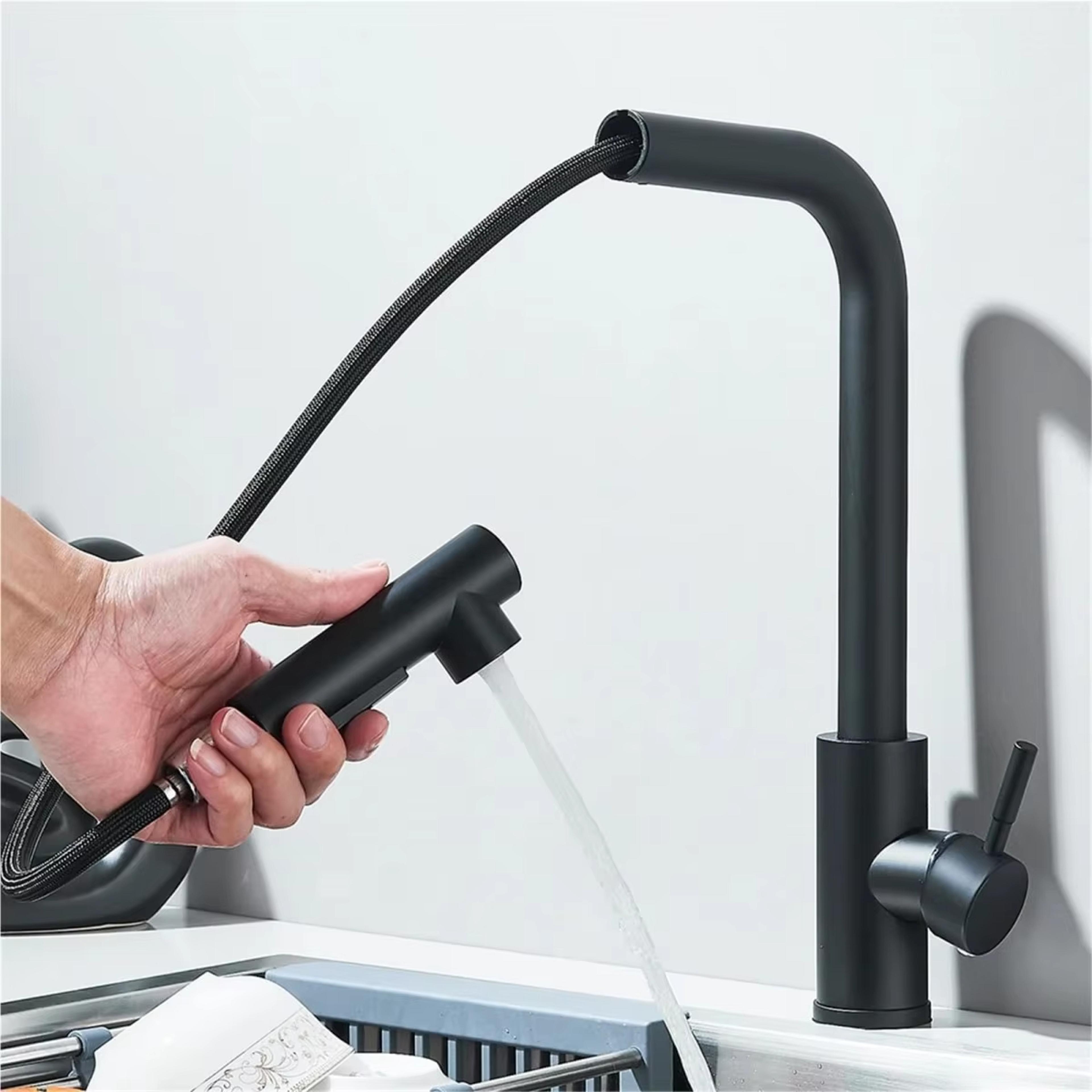 black pull out kitchen faucet with dual mode sprayer stainless steel mixer tap