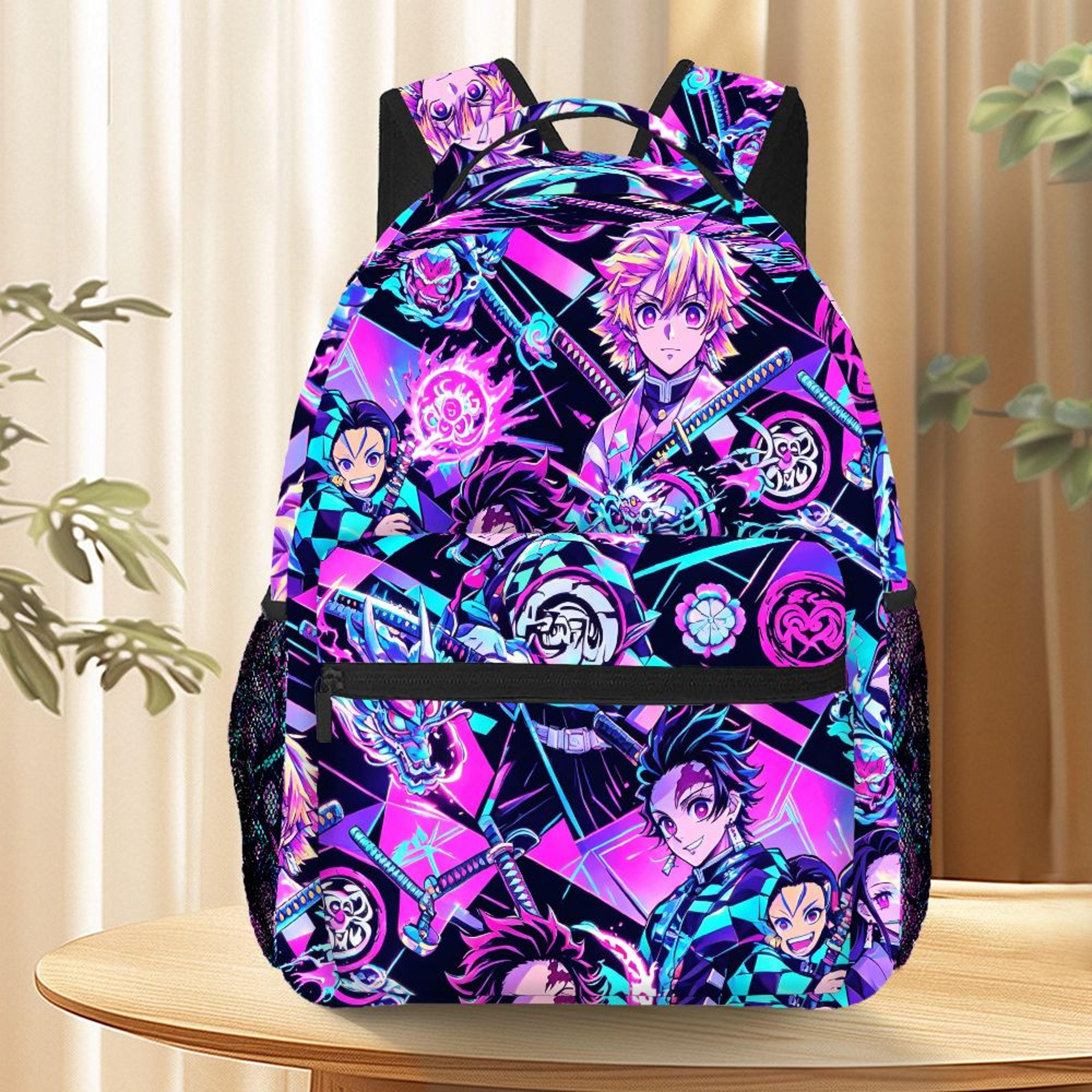 cyberpunk demon slayer anime backpack neon school and travel bag