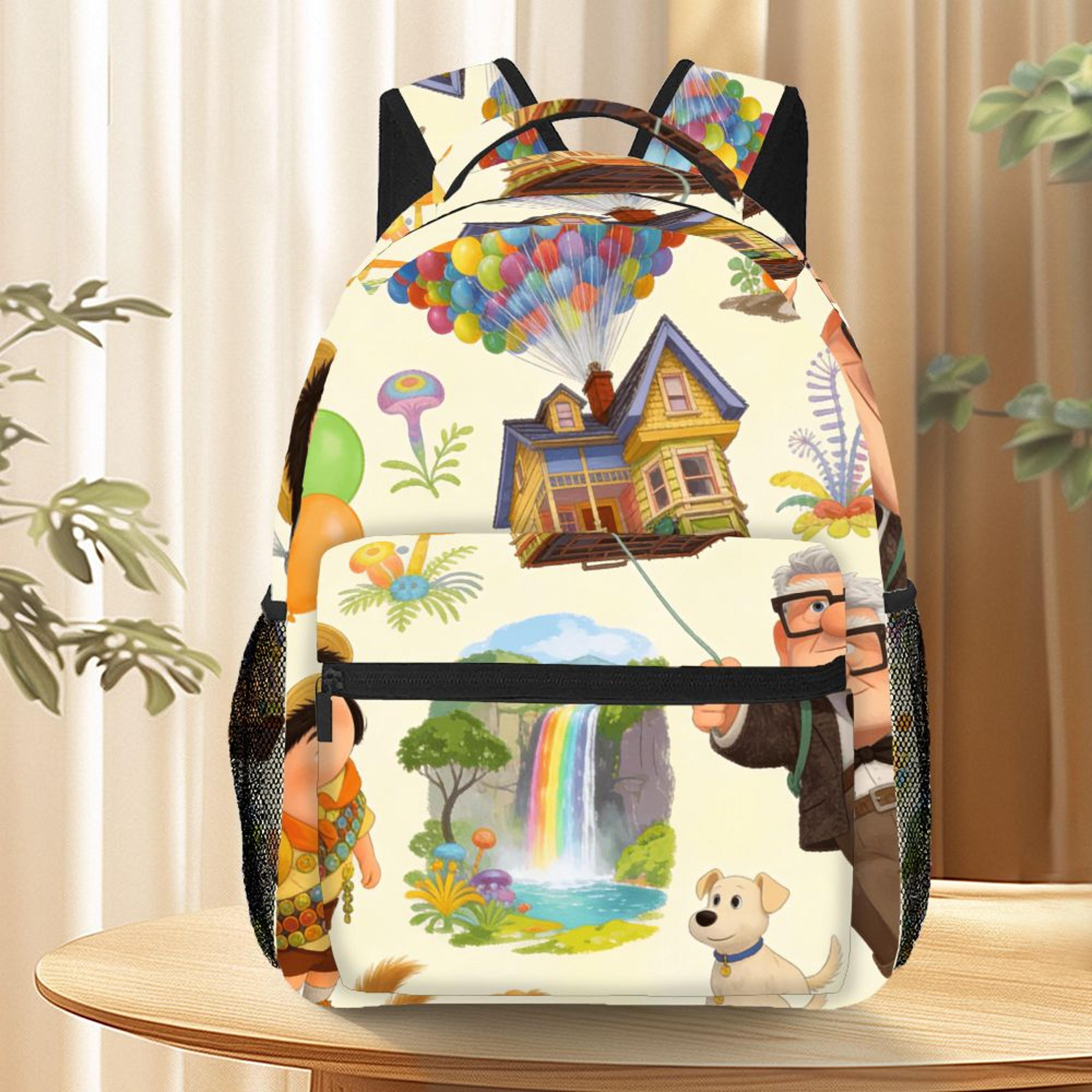 up adventure cartoon backpack rainbow waterfall school and travel bag