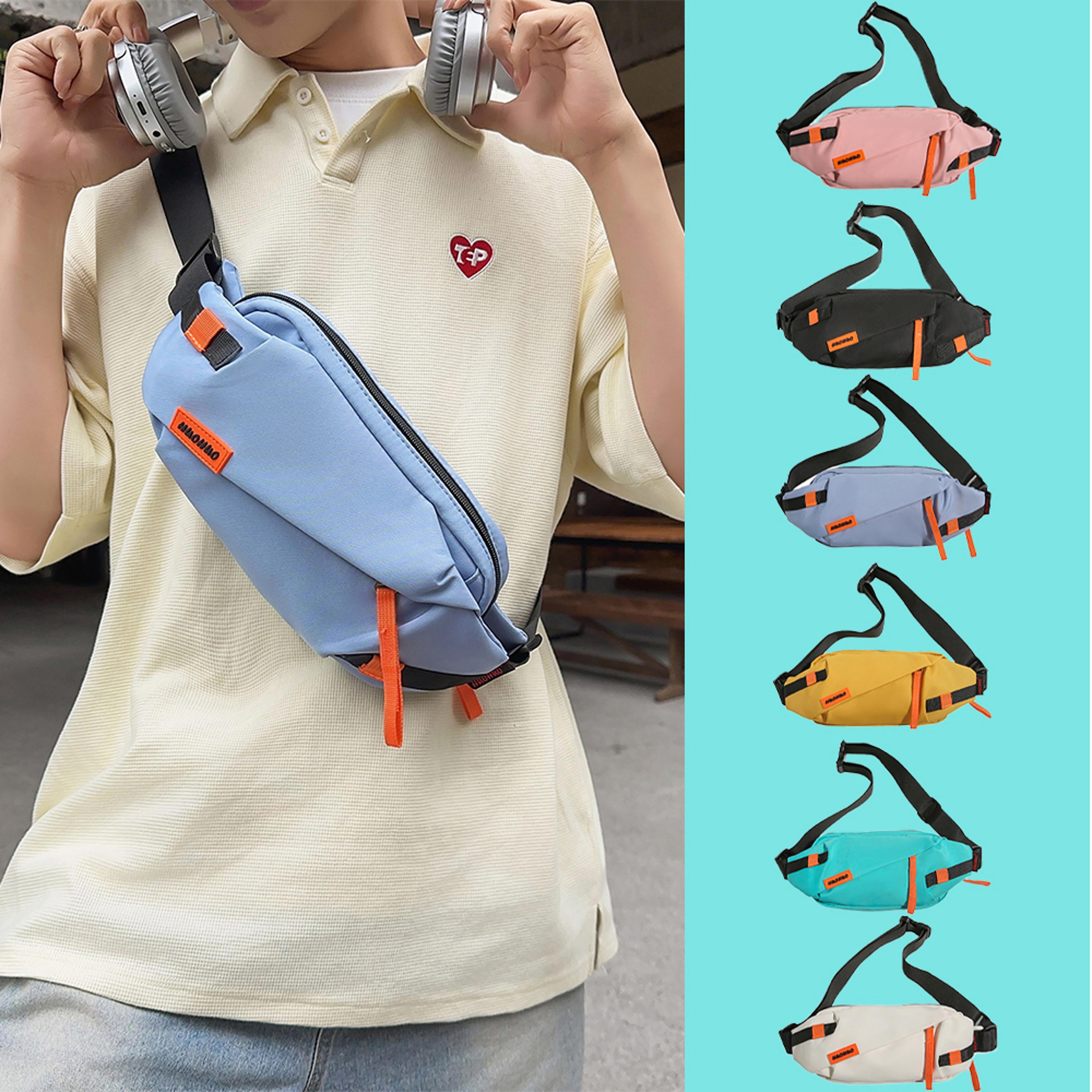 mens crossbody chest bag contrast color multifunctional sling waist bag
