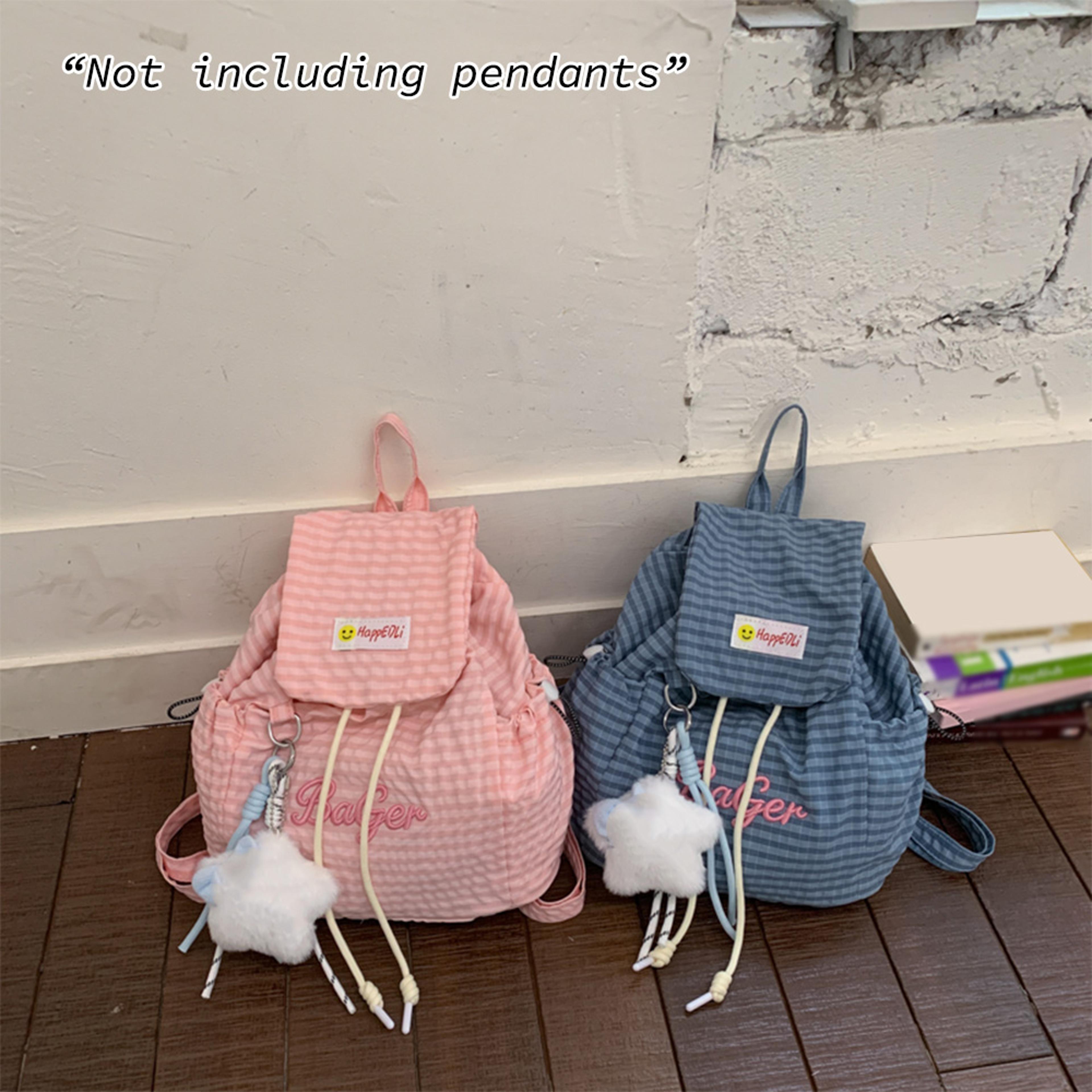 plaid drawstring mini backpack lightweight casual daypack for women