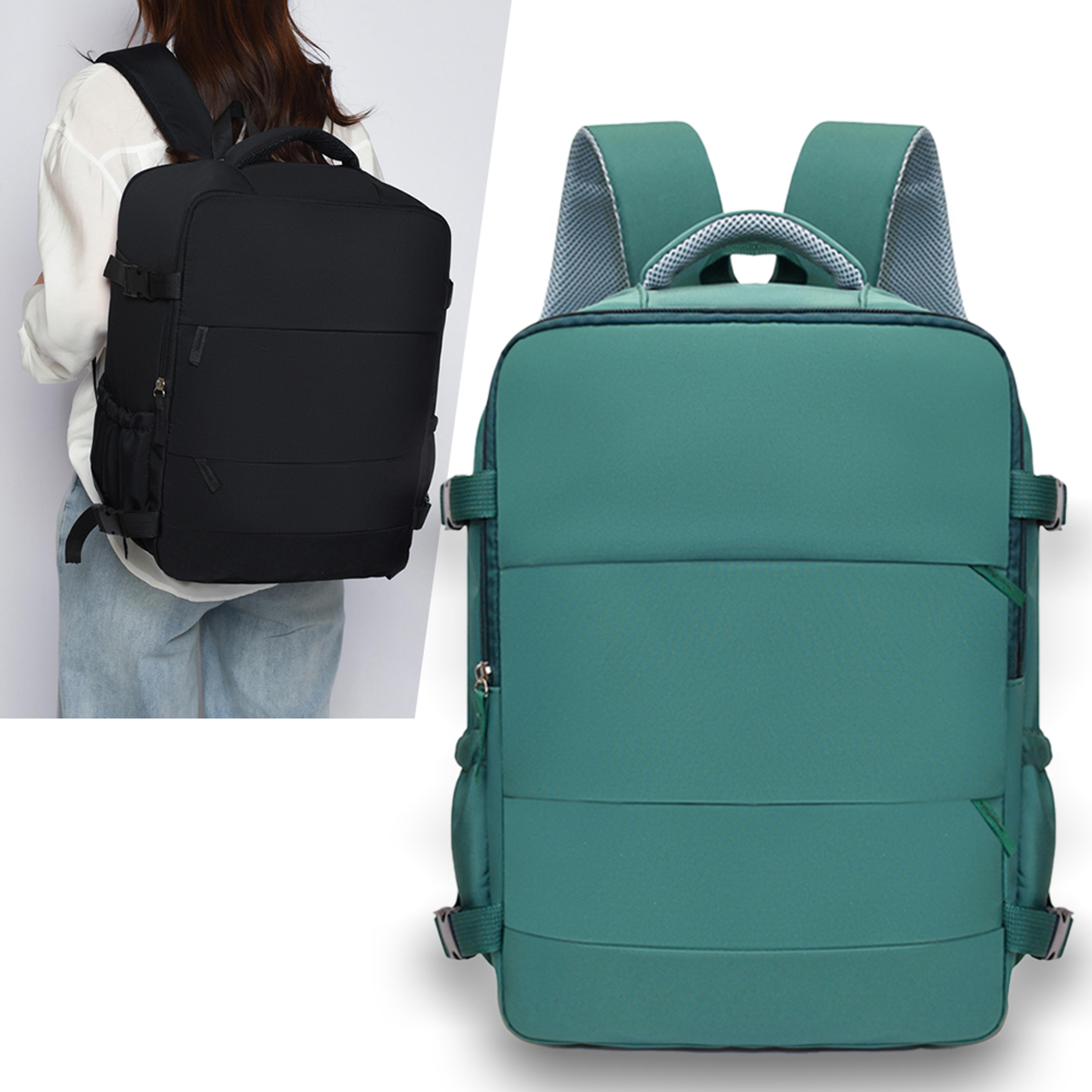 expandable carry on travel backpack with degree opening and multi pocket storage