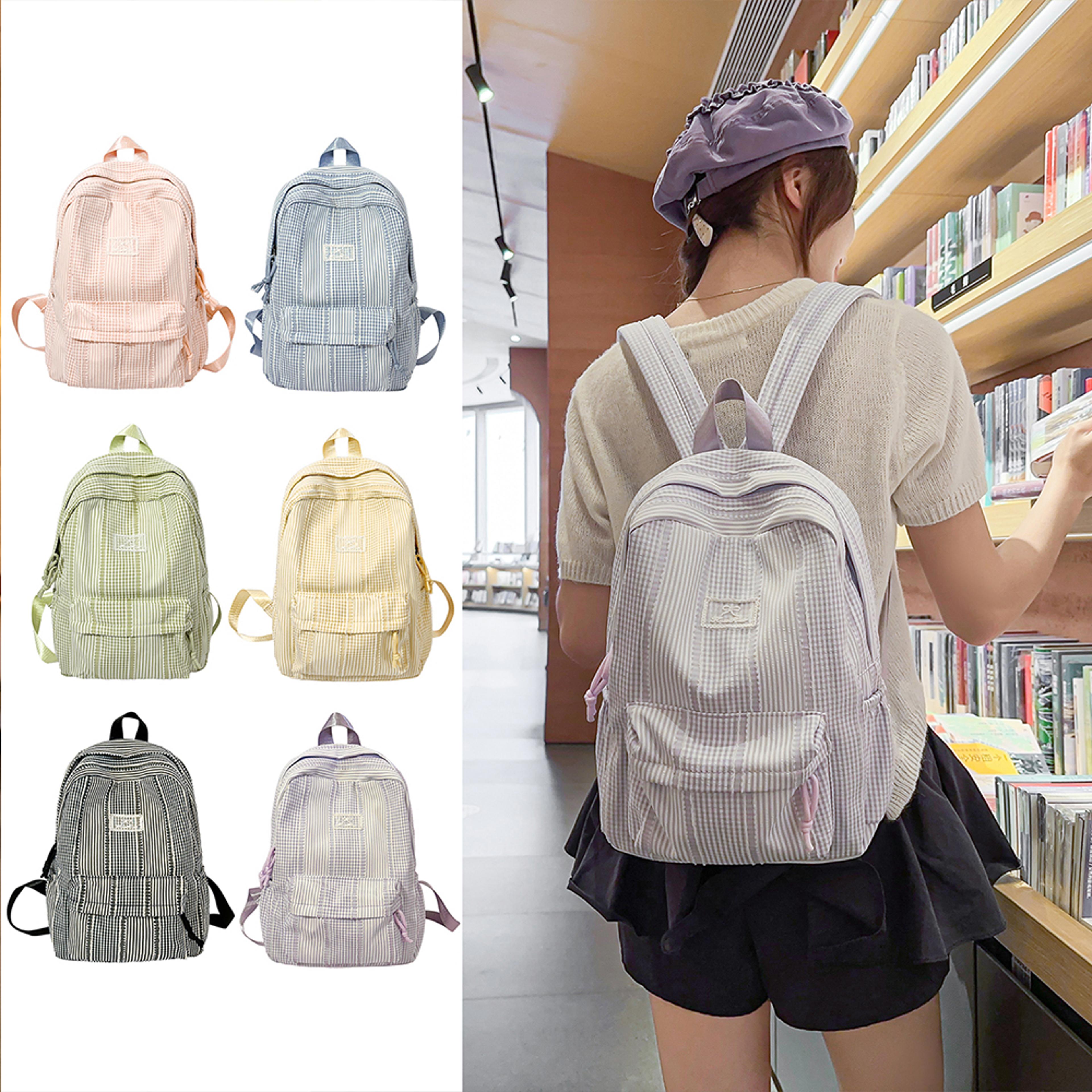 pastel plaid backpack soft woven cute school backpack for teen girls