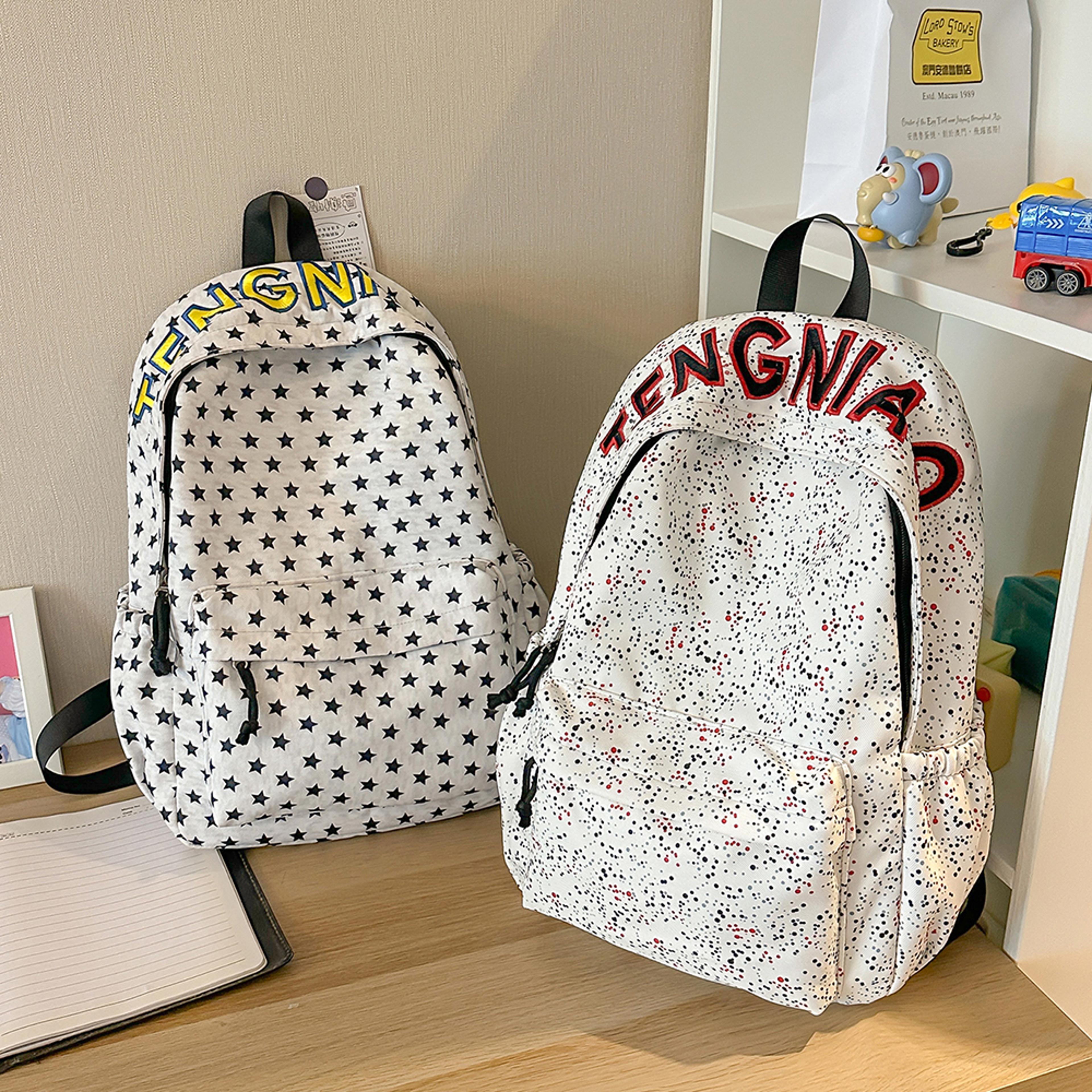 star print nylon backpack spacious school backpack for commute and travel