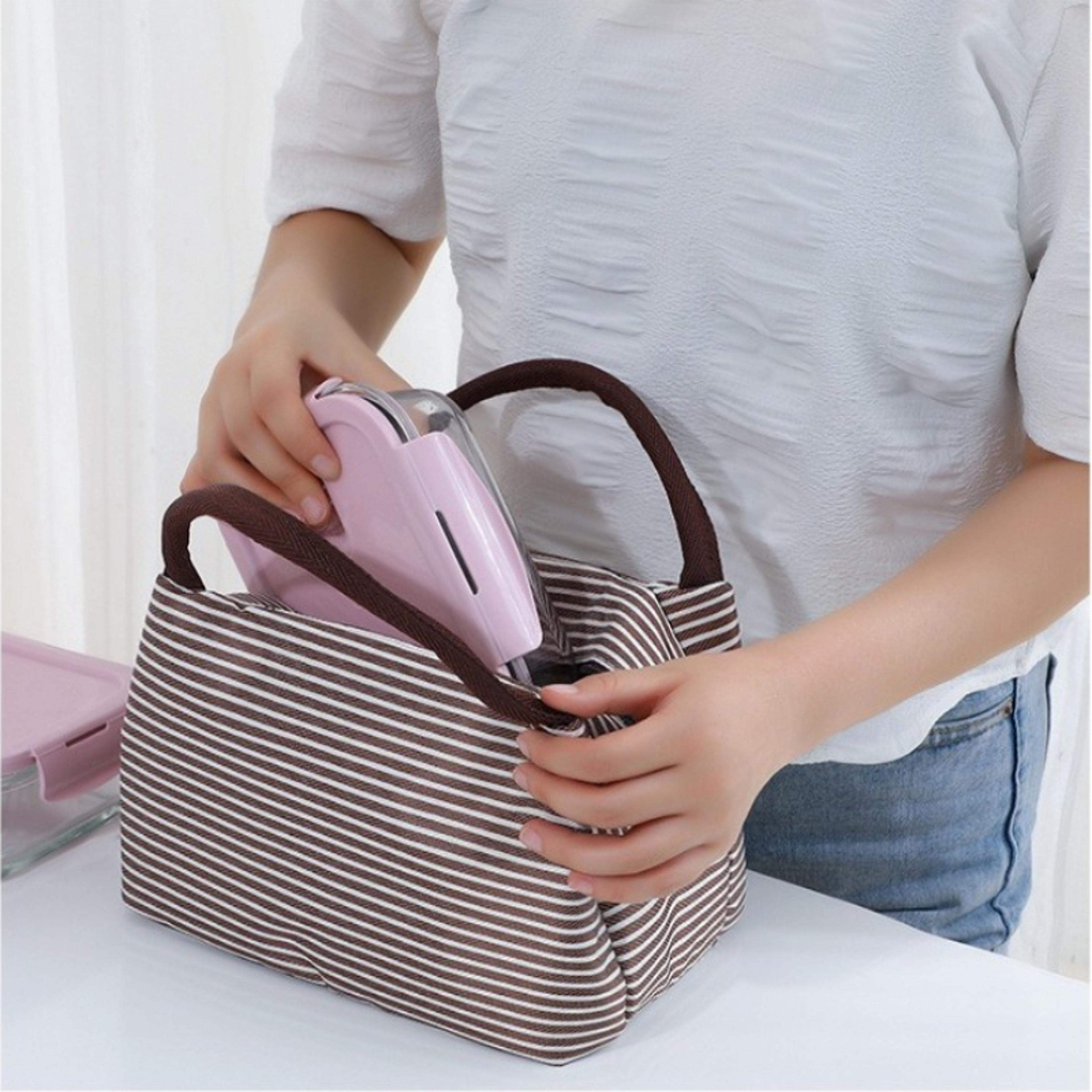 striped large insulated lunch bag waterproof oxford cooler tote for work and picnic