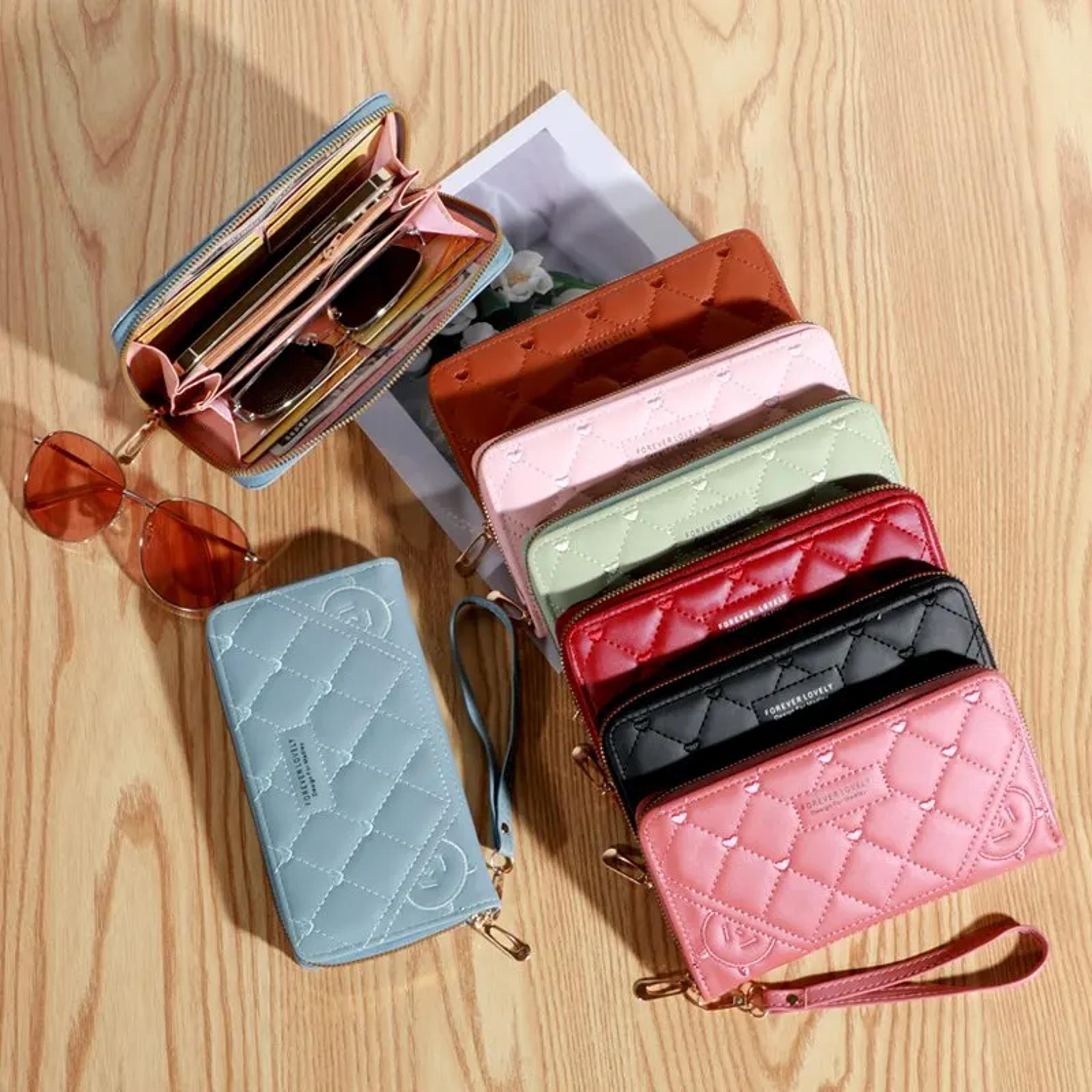 embroidered womens zipper wallet with phone pocket and multi card organizer