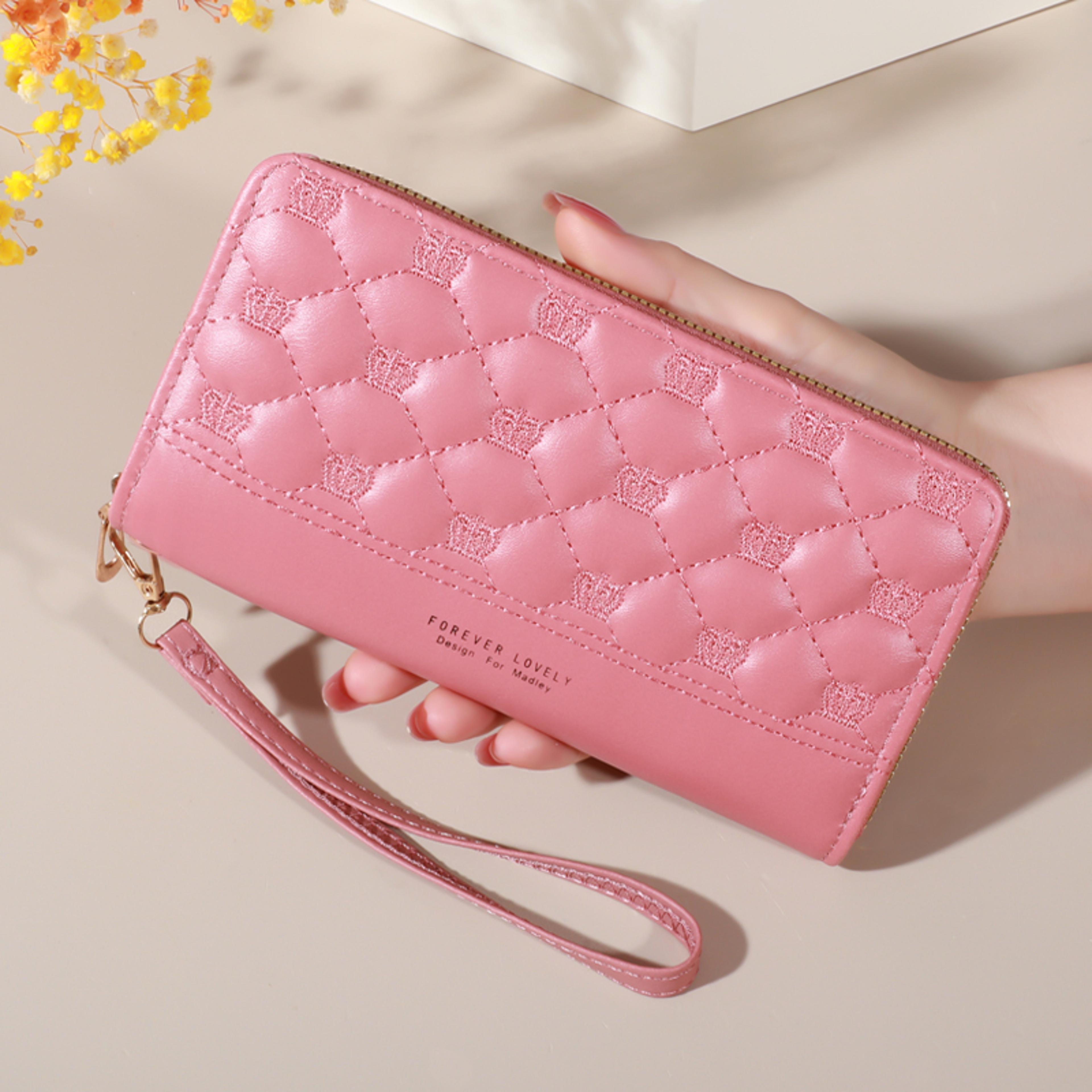 quilted long wallet for women zip around phone clutch card organizer