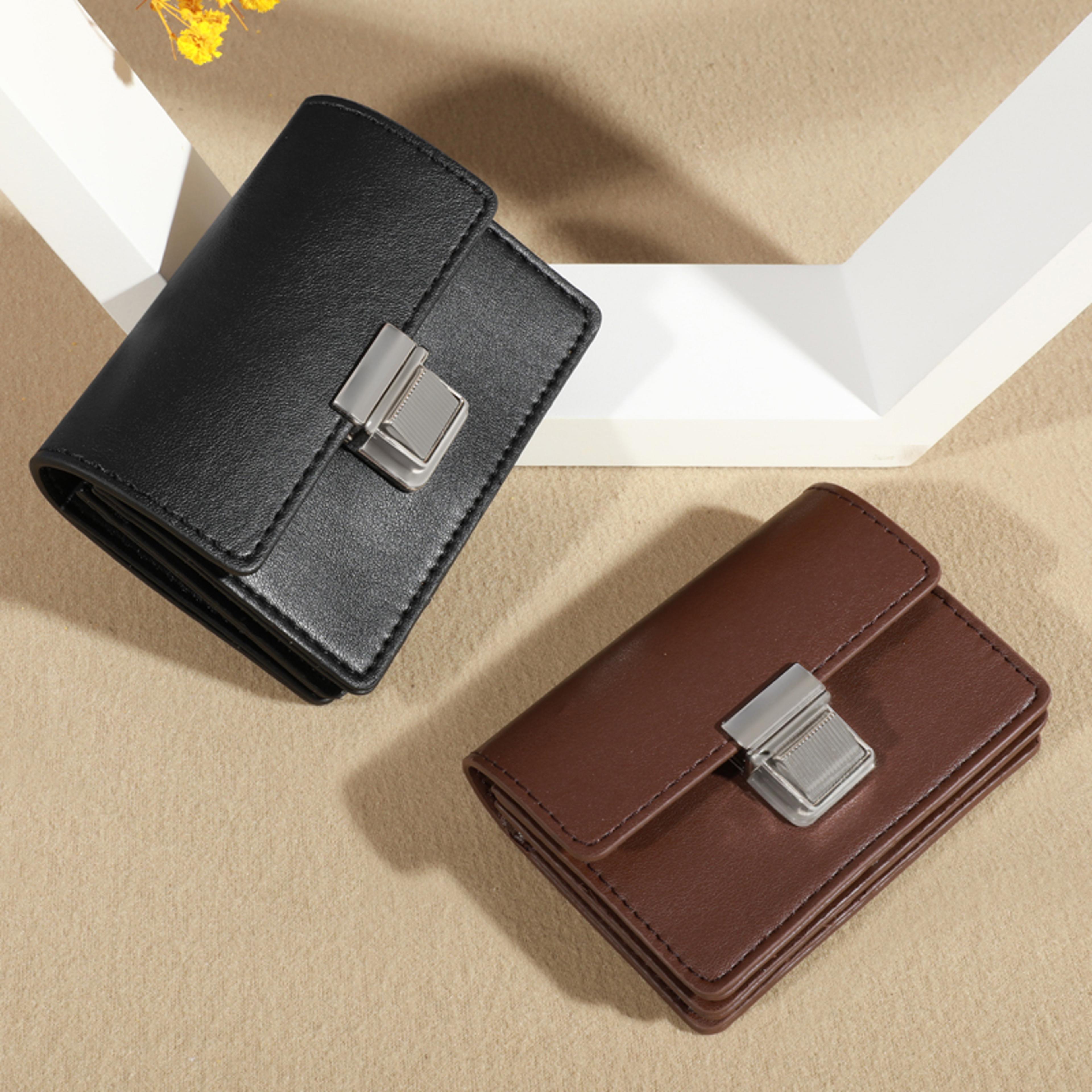 womens pu leather plaid short wallet with metal buckle card holder