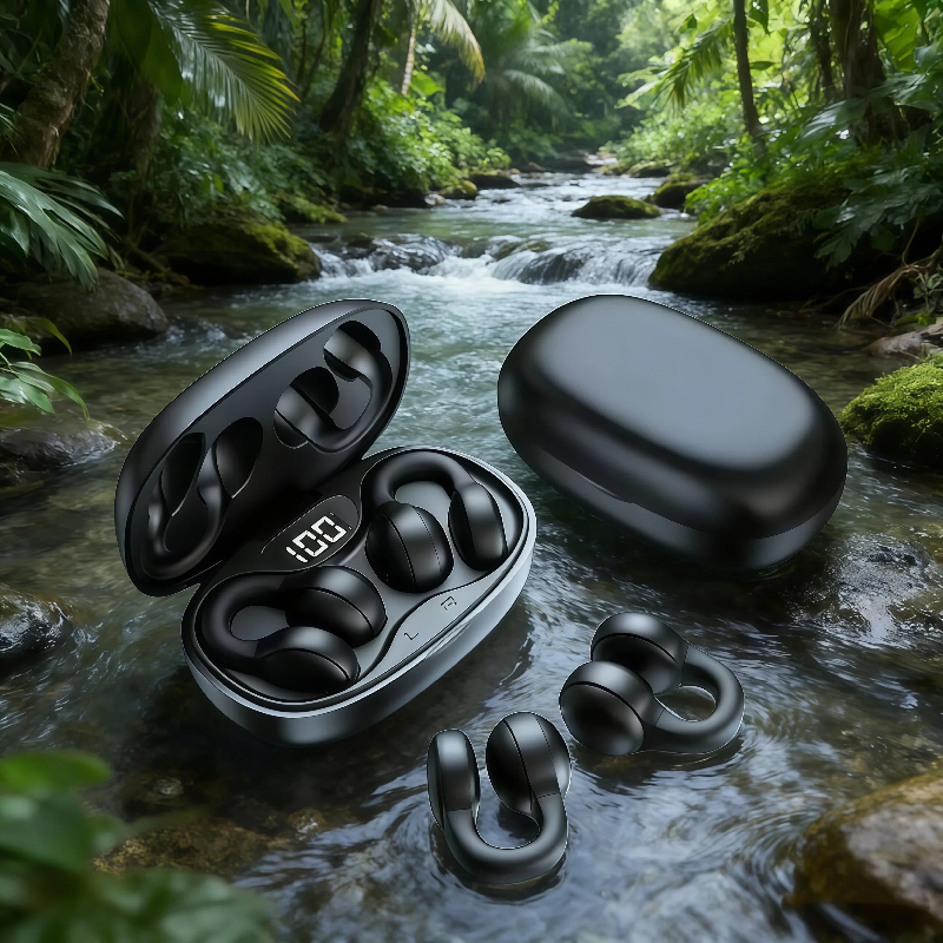 wireless earbuds with noise reduction mic led power display