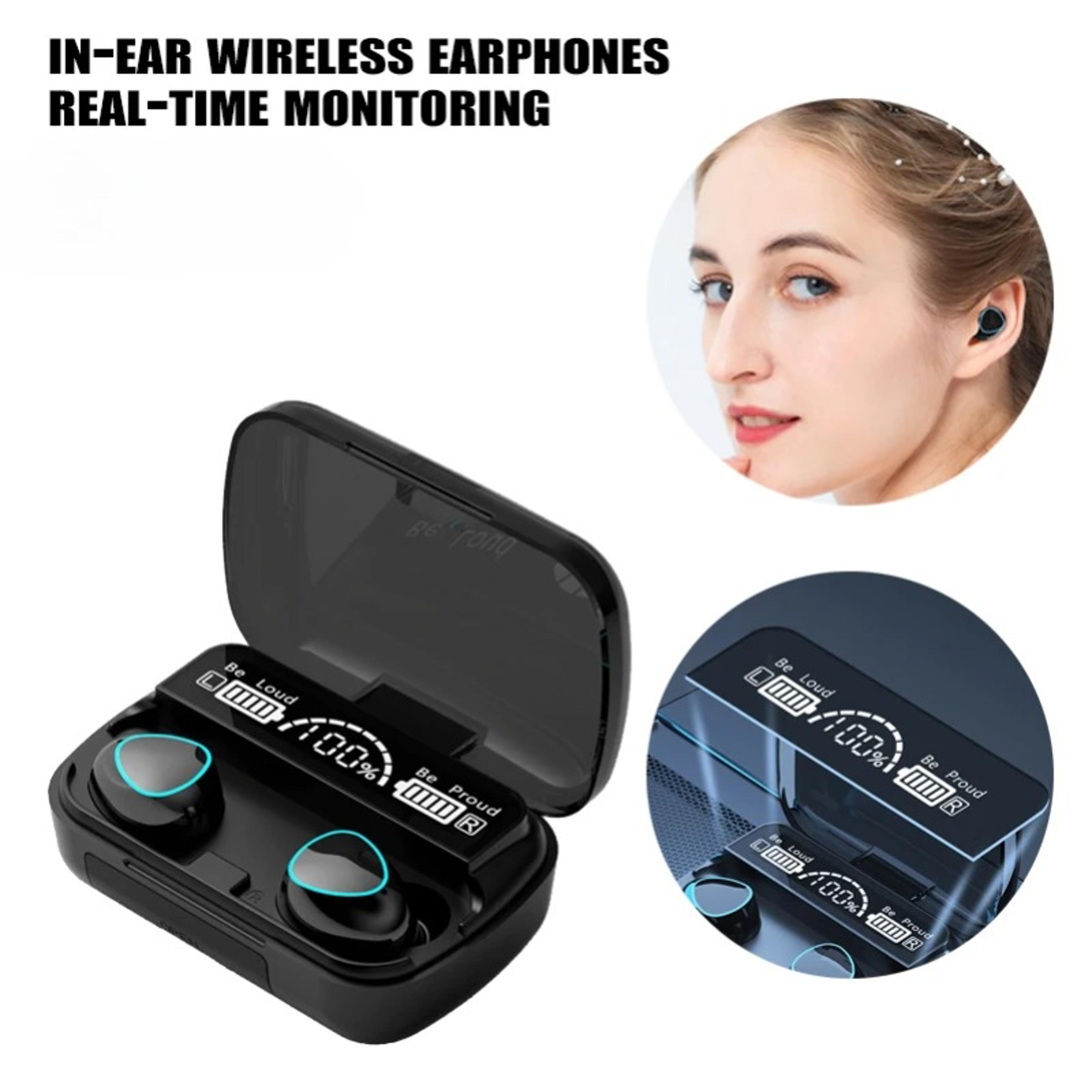 wireless bluetooth earbuds with led display charging case and noise cancelling mic