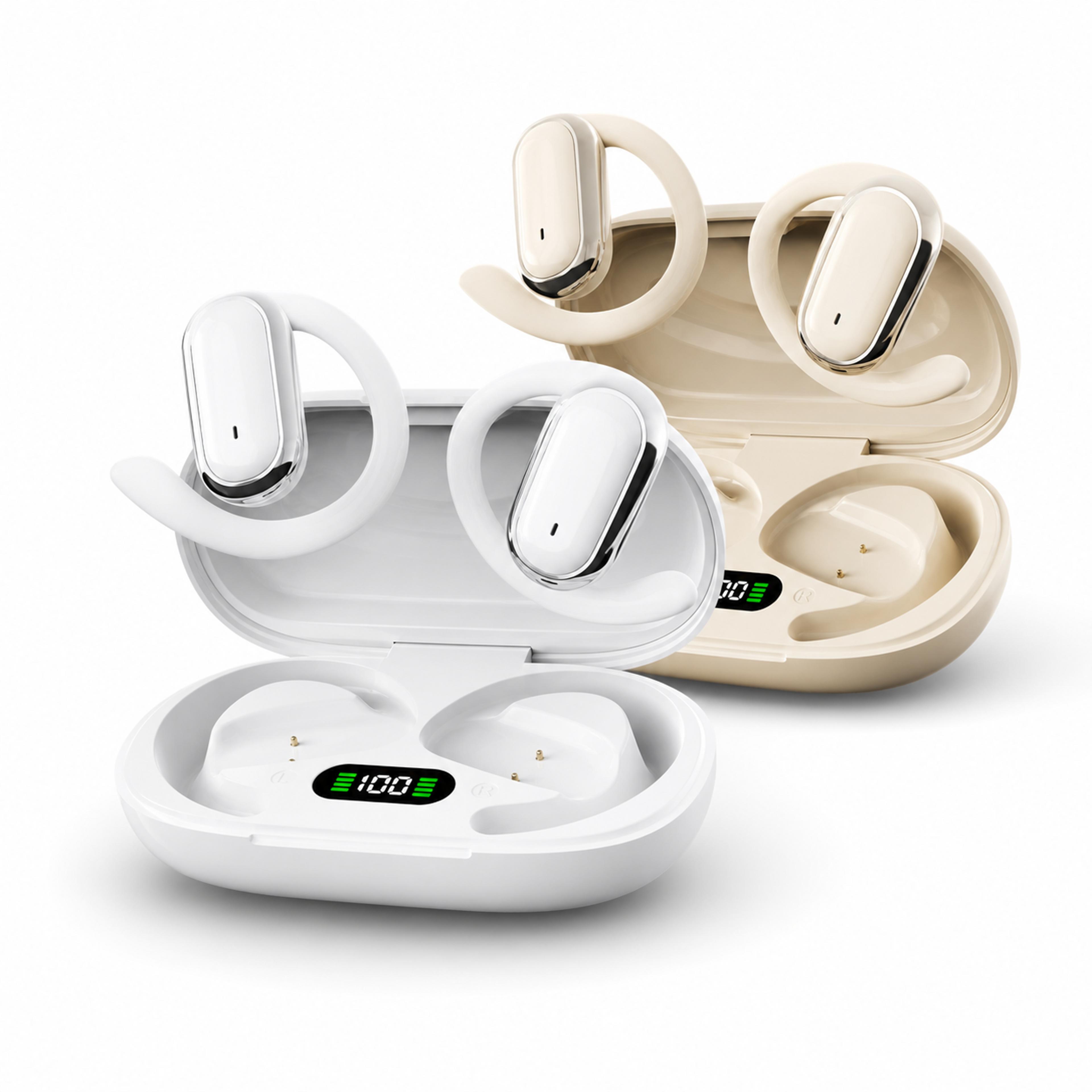 open ear wireless earhook headphones bluetooth with led power display