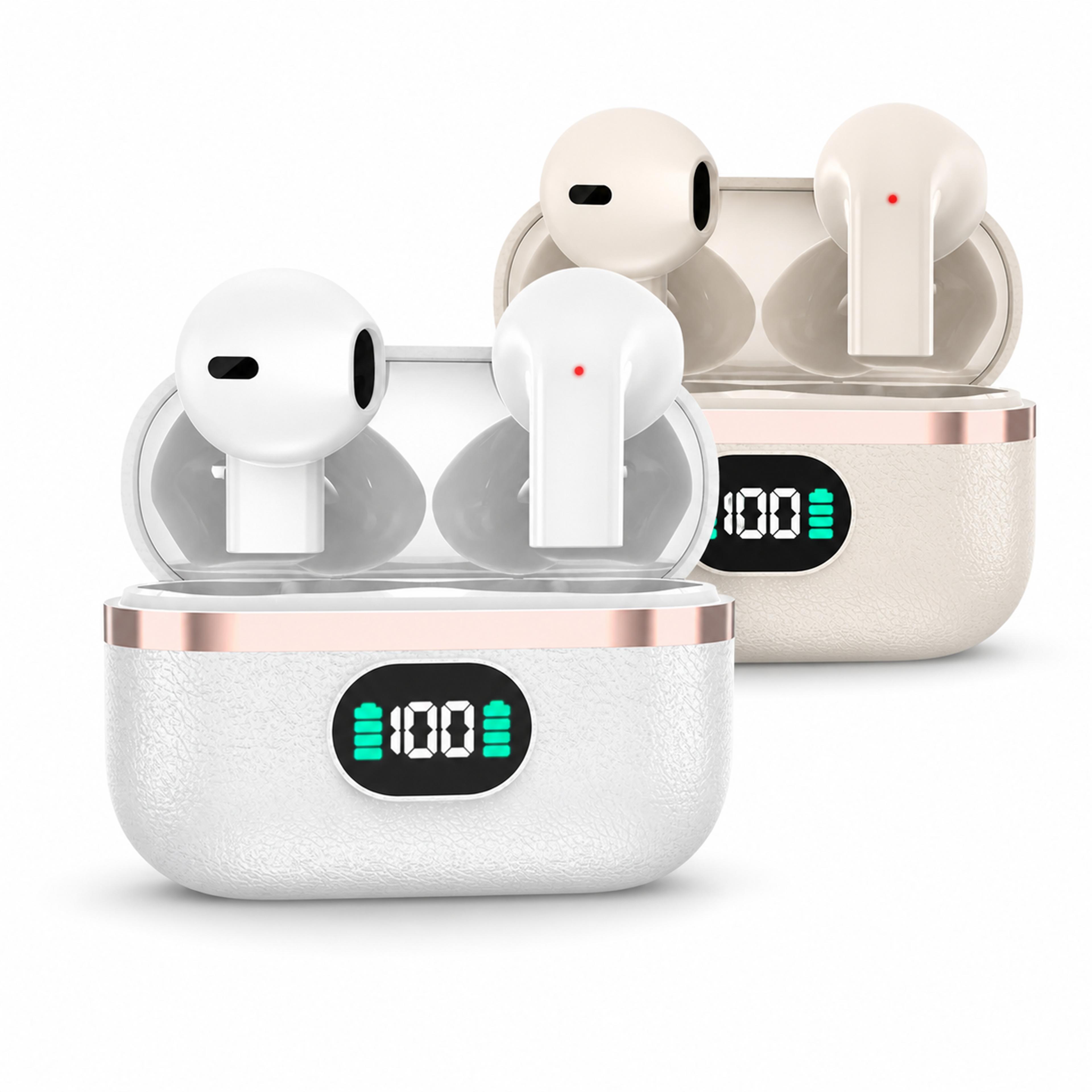 premium wireless semi in ear earbuds with microphone and leather finish